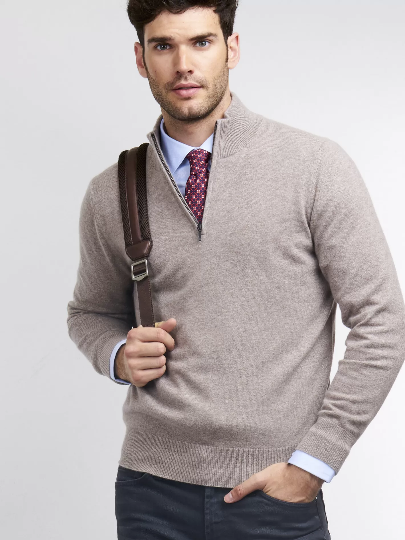 Sweaters<REPEAT cashmere Men's Cashmere Half-Zip Sweater Sand