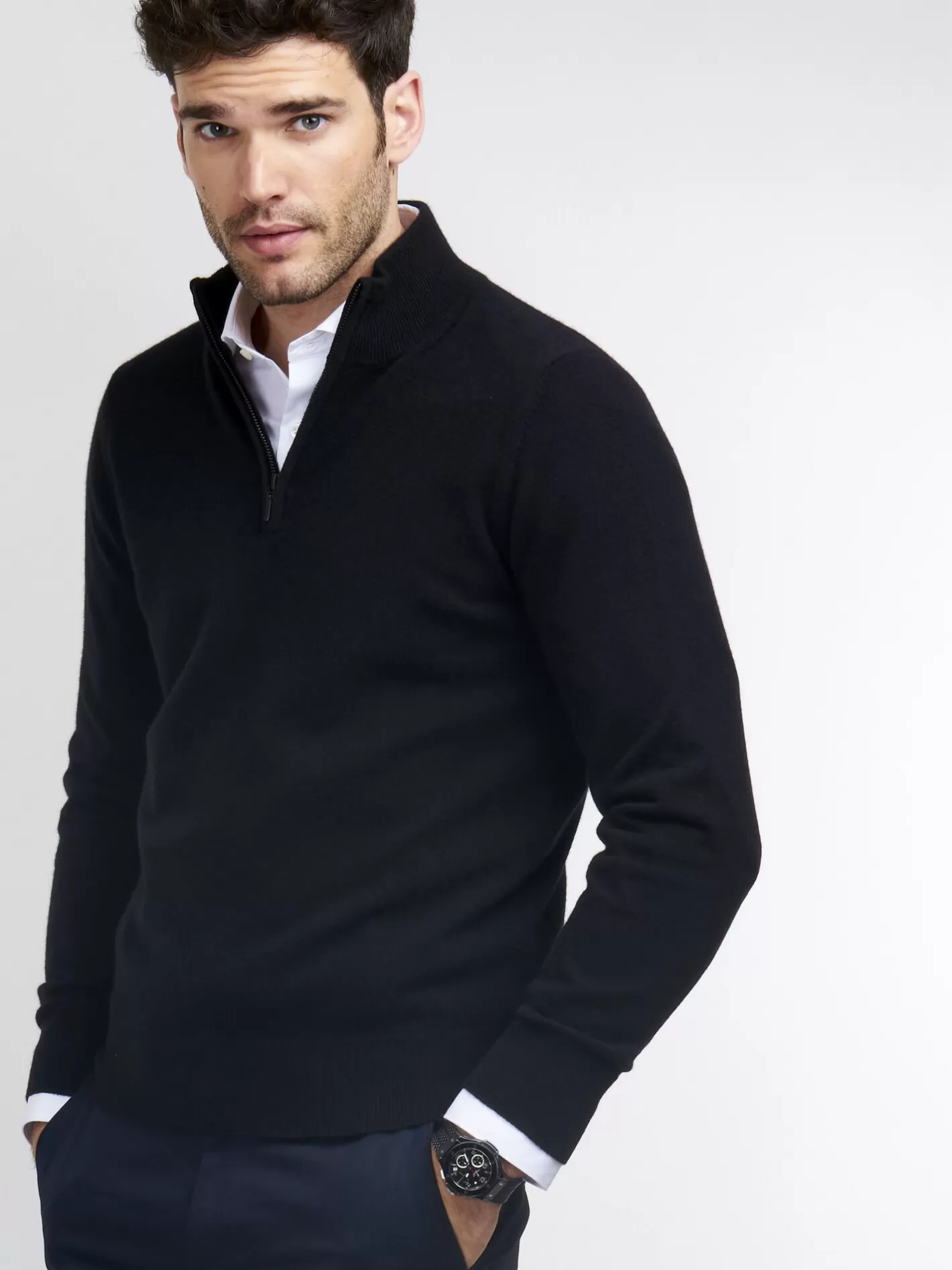 Sweaters<REPEAT cashmere Men's Cashmere Half-Zip Sweater Black