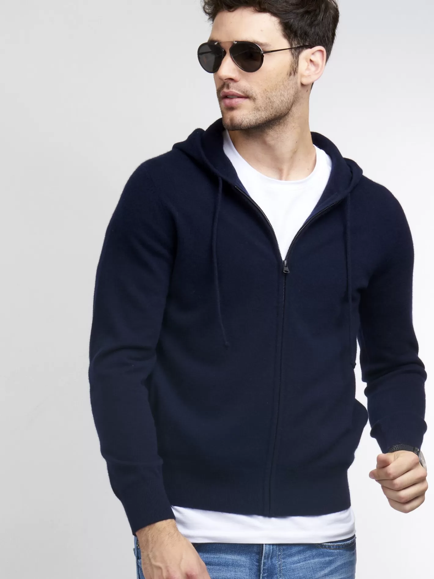 Cardigans<REPEAT cashmere Men's Cashmere Hoodie Navy