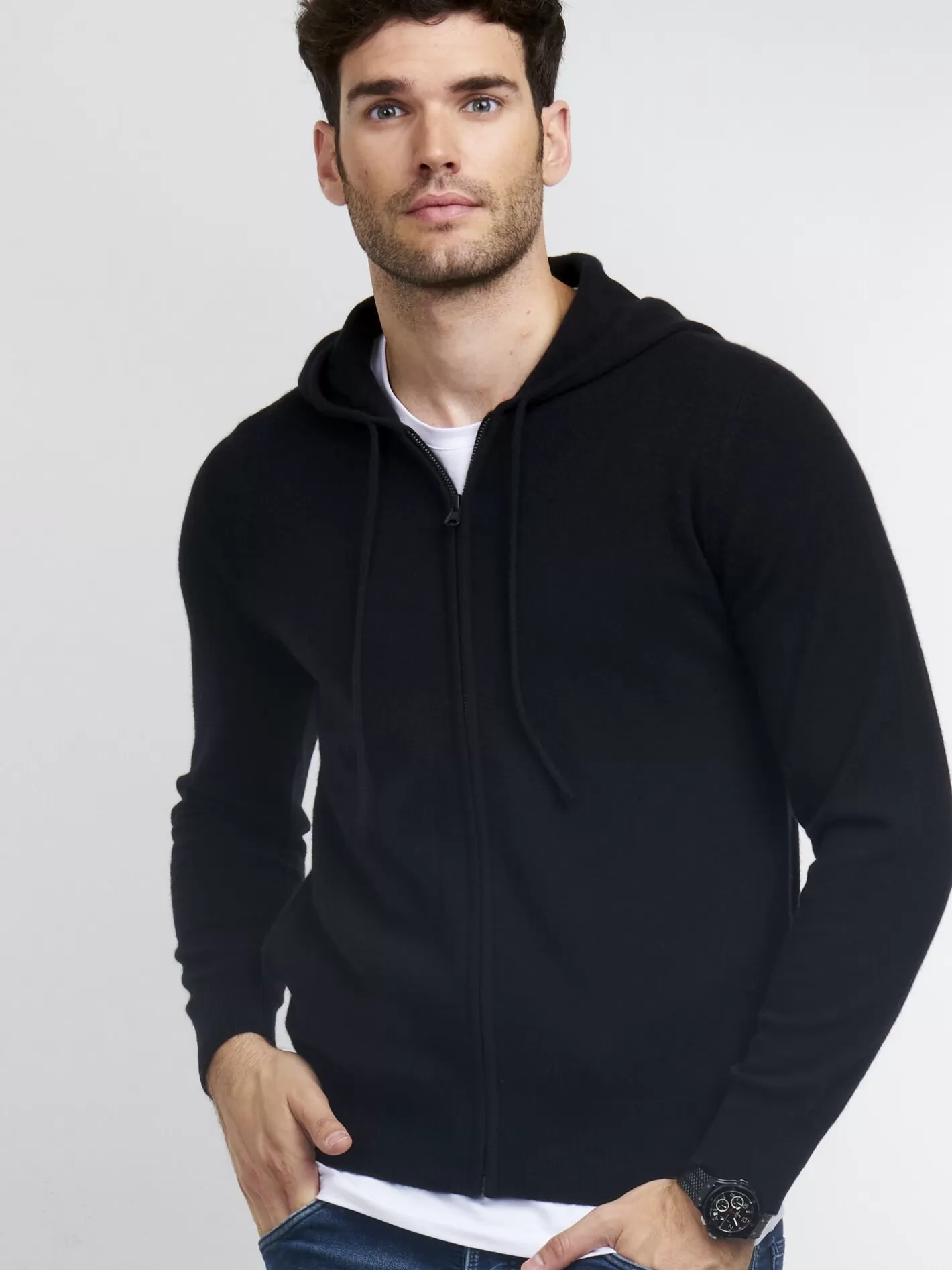 Cardigans<REPEAT cashmere Men's Cashmere Hoodie Black