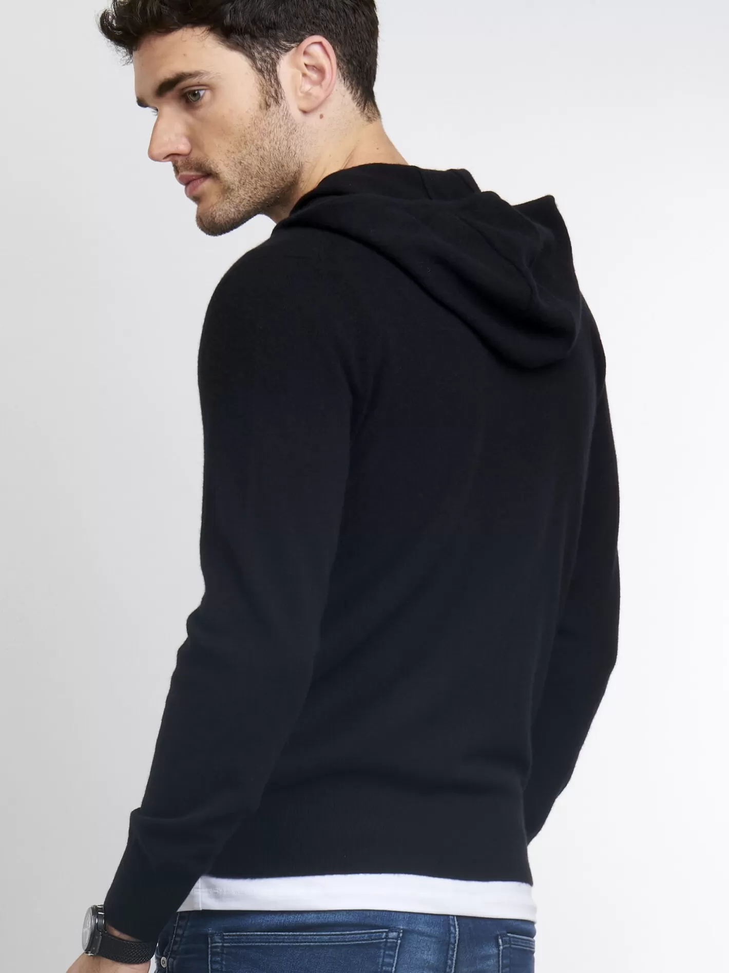 Cardigans<REPEAT cashmere Men's Cashmere Hoodie Black