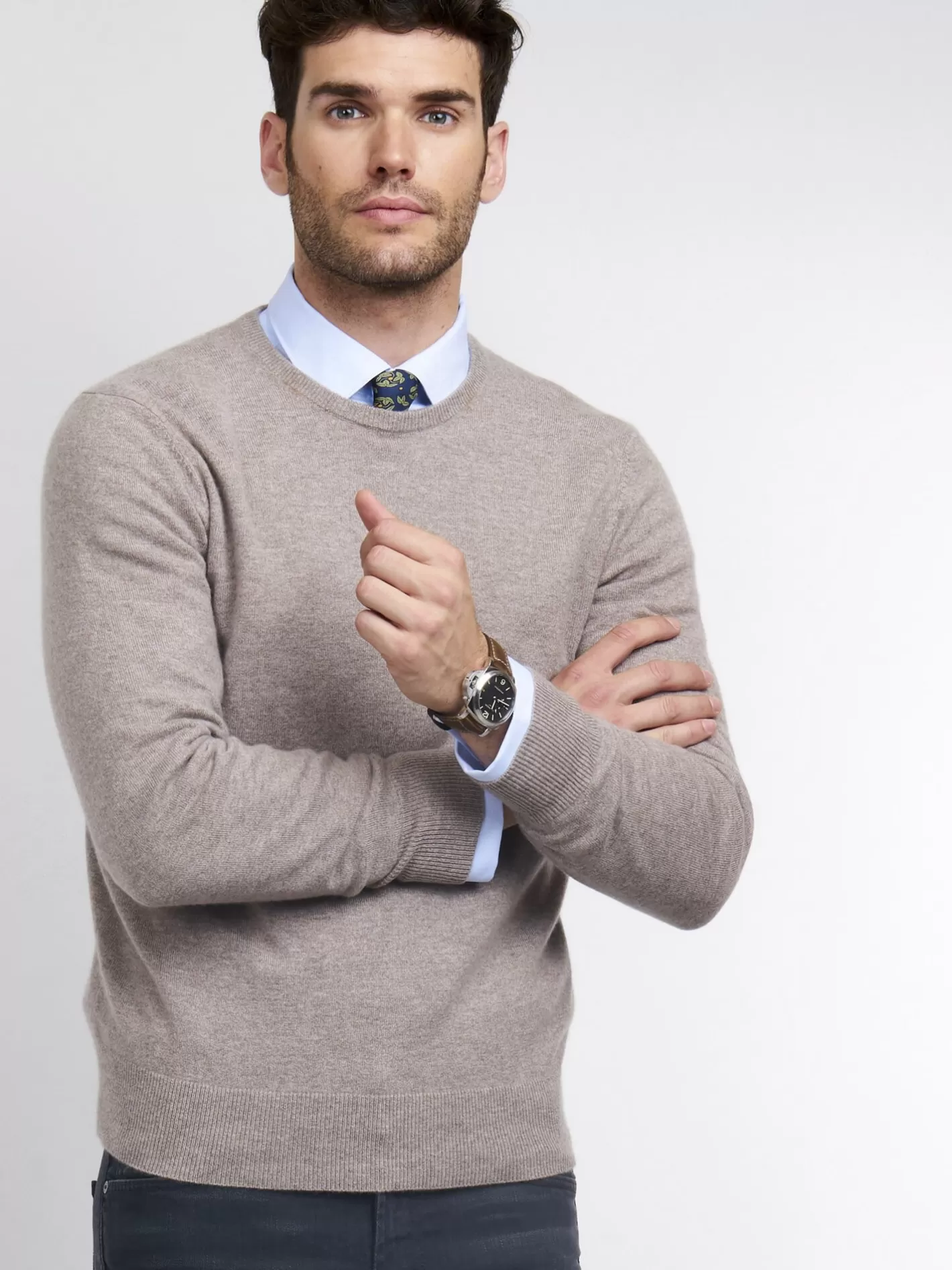 Sweaters<REPEAT cashmere Men's Cashmere Round Neck Sweater Sand