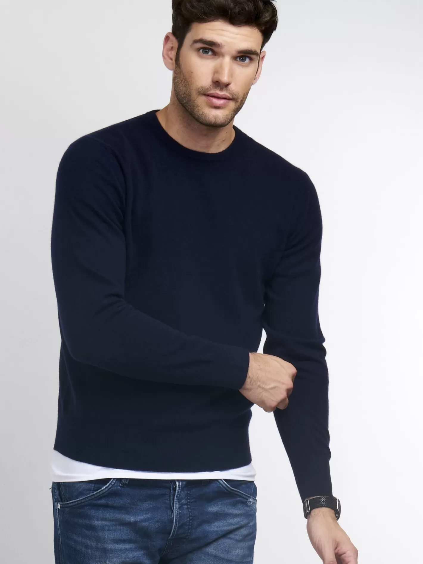 Sweaters<REPEAT cashmere Men's Cashmere Round Neck Sweater Navy