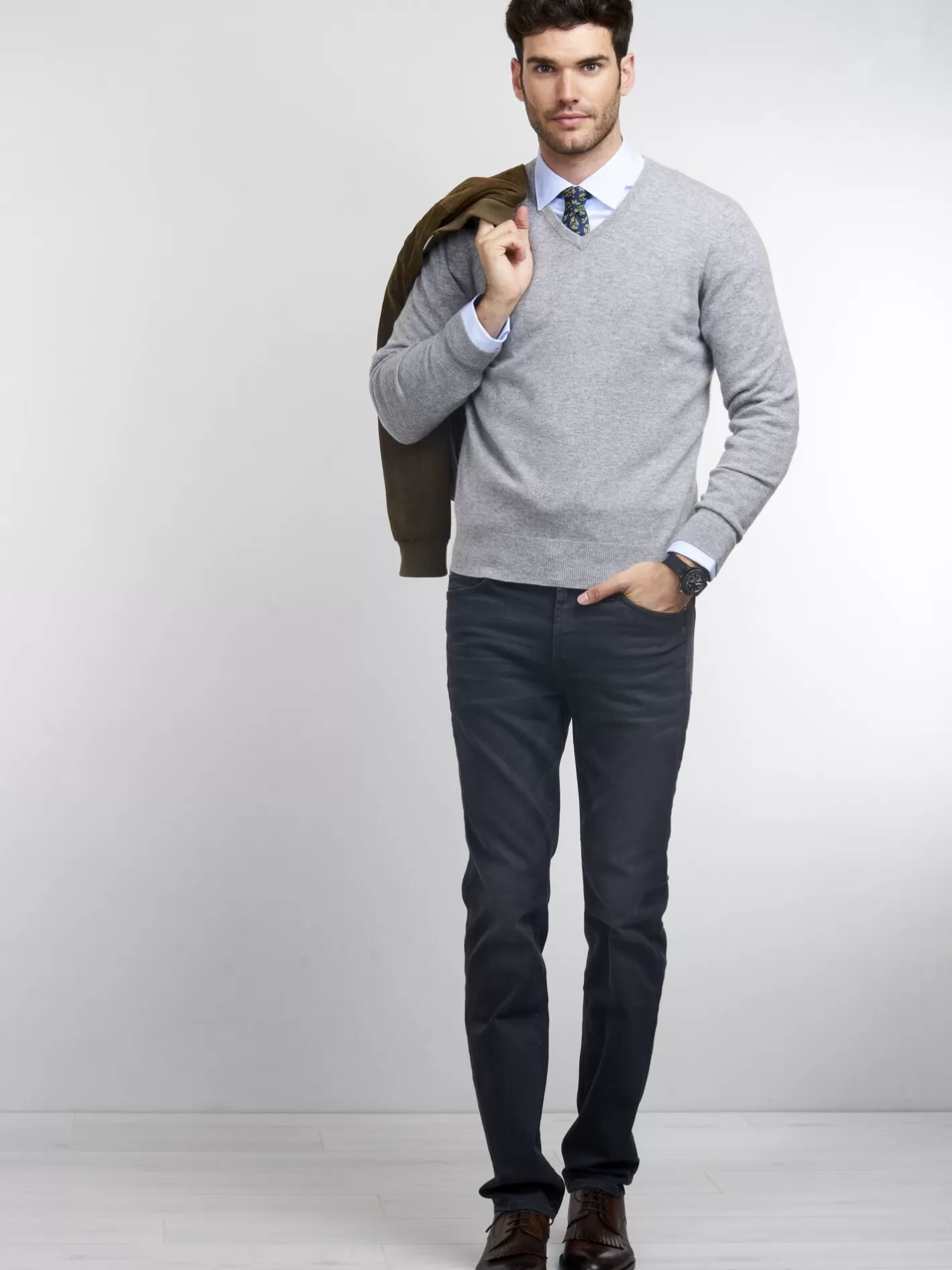 Sweaters<REPEAT cashmere Men's Cashmere V-Neck Sweater Light Grey