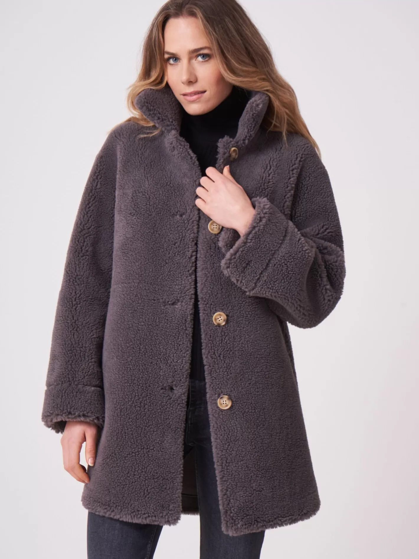 Coats<REPEAT cashmere Mid Length Reversible Faux Shearling Coat Ash