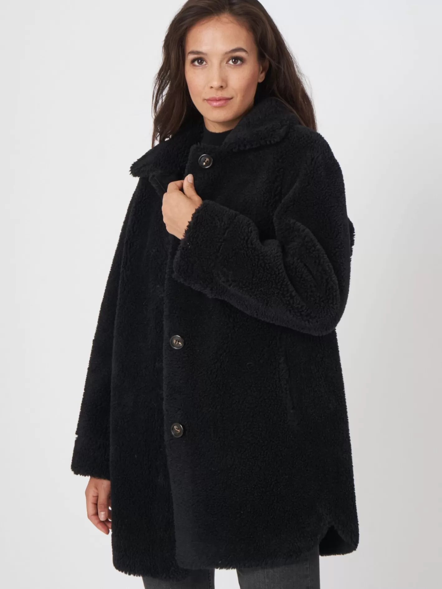 Coats<REPEAT cashmere Mid Length Reversible Faux Shearling Coat Black