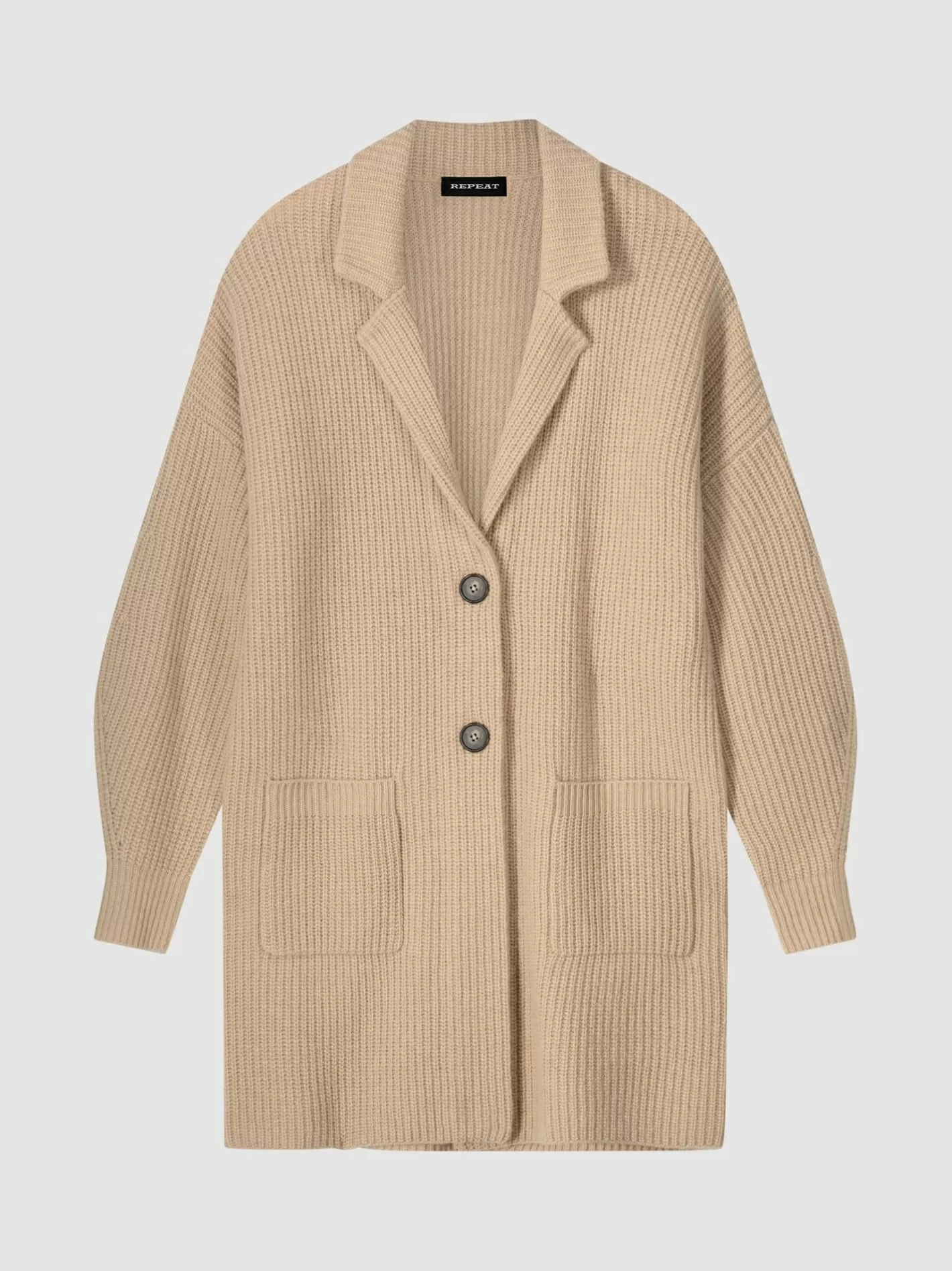 Cardigans<REPEAT cashmere Mid-Length Rib Knit Cardigan With Lapel Collar Lt. Camel