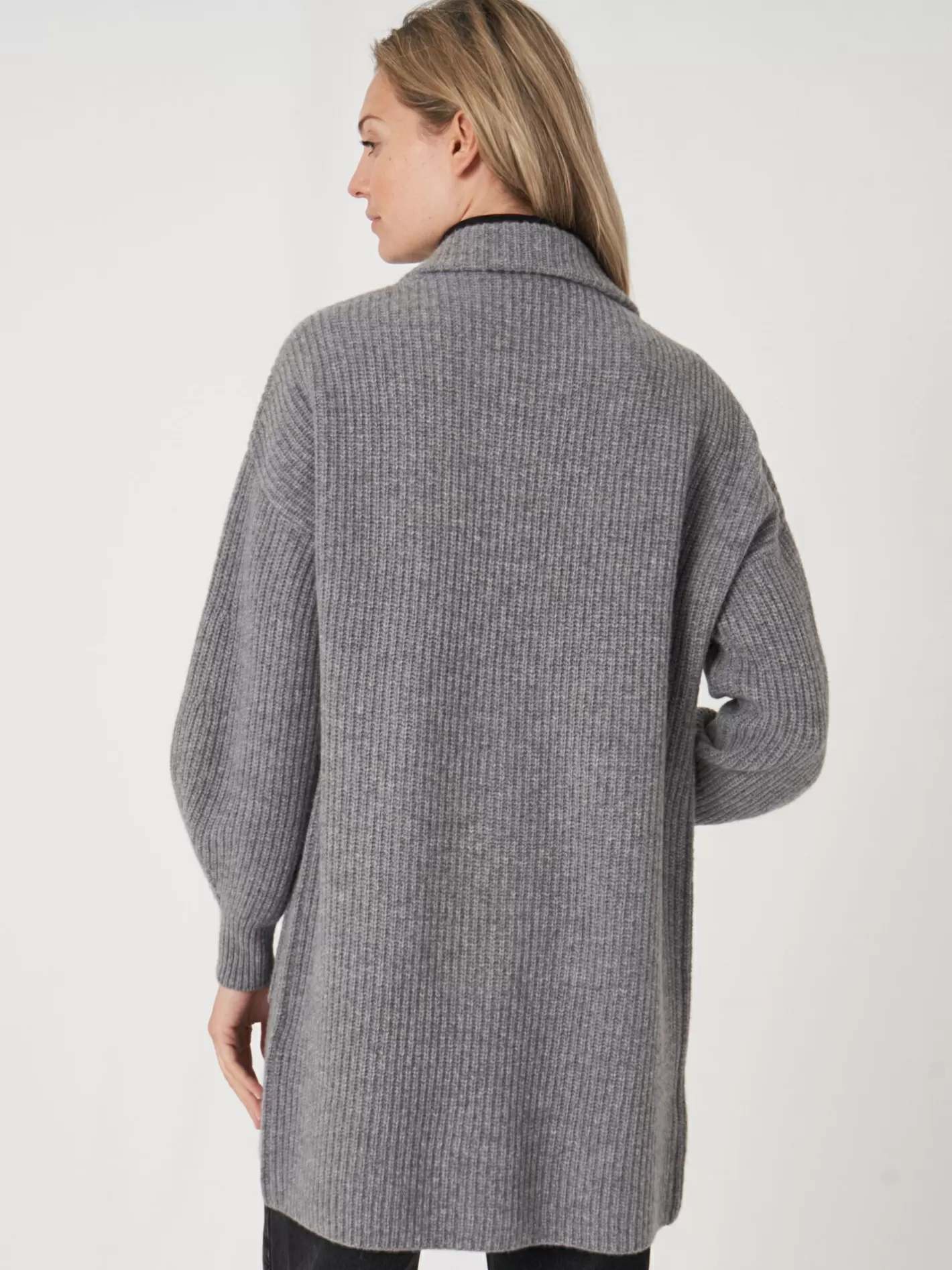 Cardigans<REPEAT cashmere Mid-Length Rib Knit Cardigan With Lapel Collar Grey