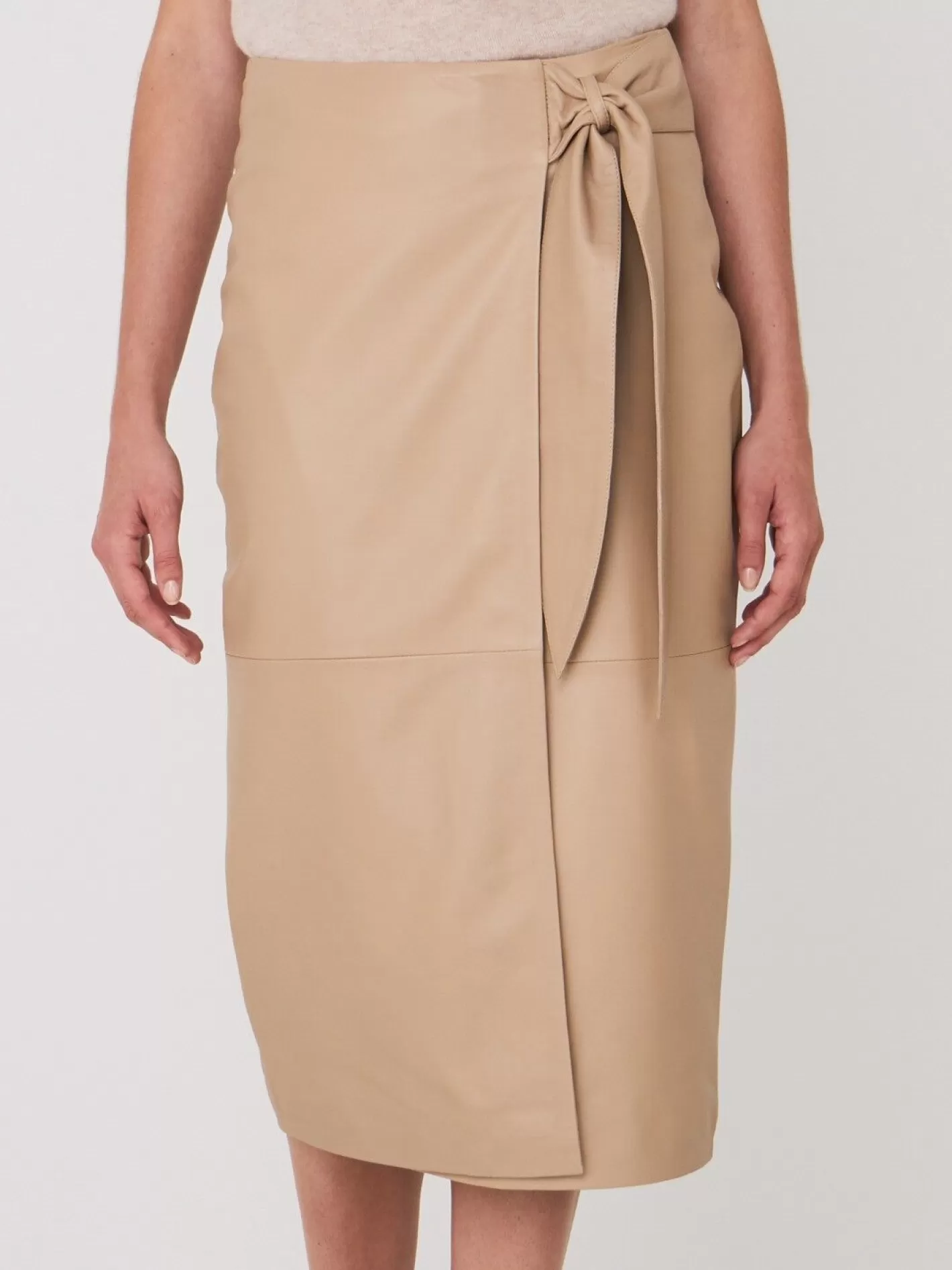 Leather<REPEAT cashmere Nappa Leather Wrap Front Skirt Nougat