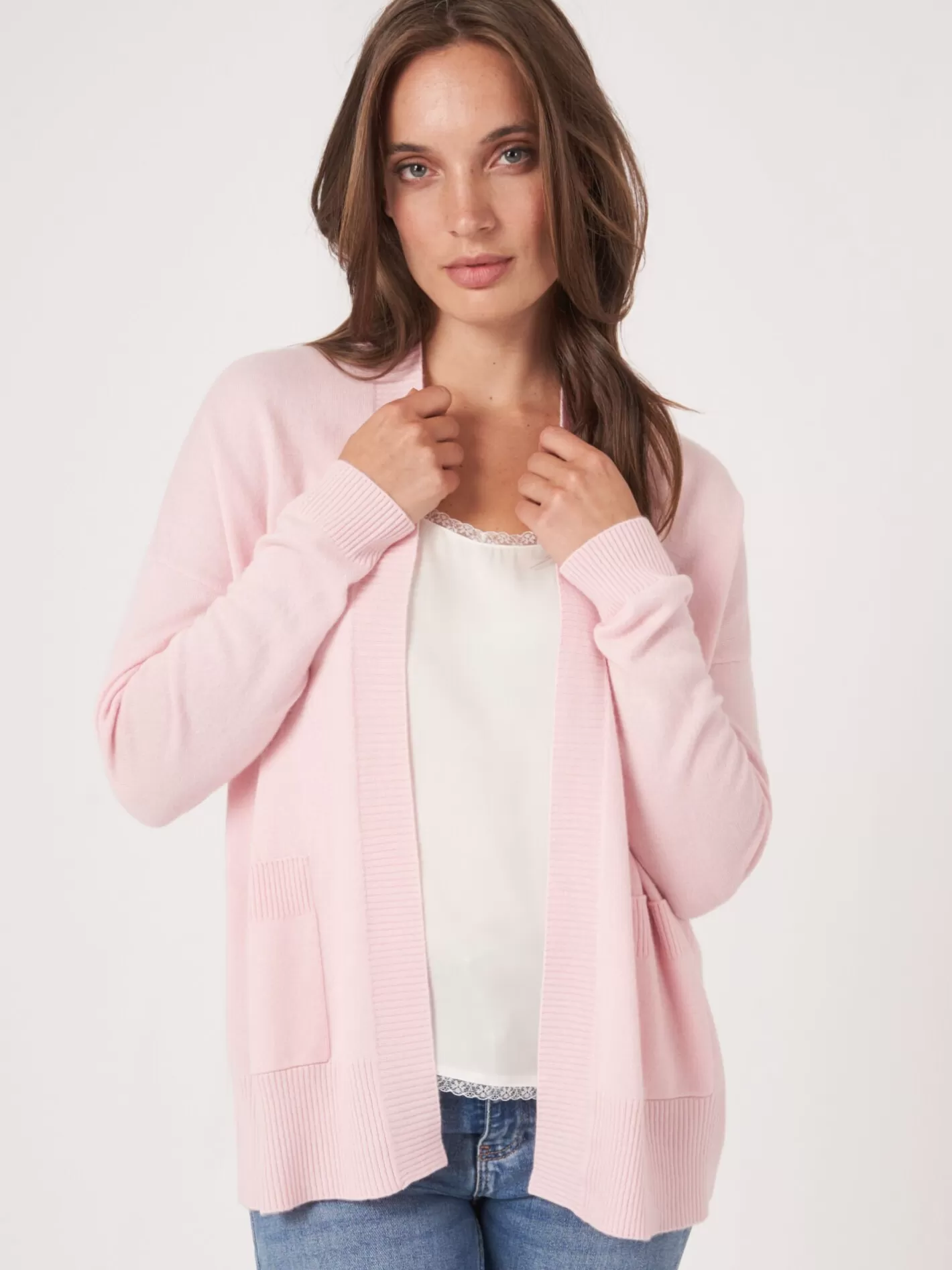 Organic Cashmere<REPEAT cashmere Open Front Cashmere Silk Blend Cardigan With Pockets Rose