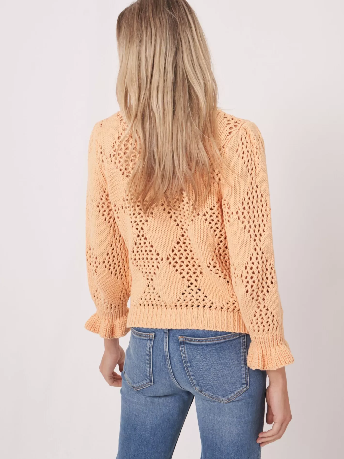 Cardigans<REPEAT cashmere Open Knit Cardigan With Diamond Pattern Glow