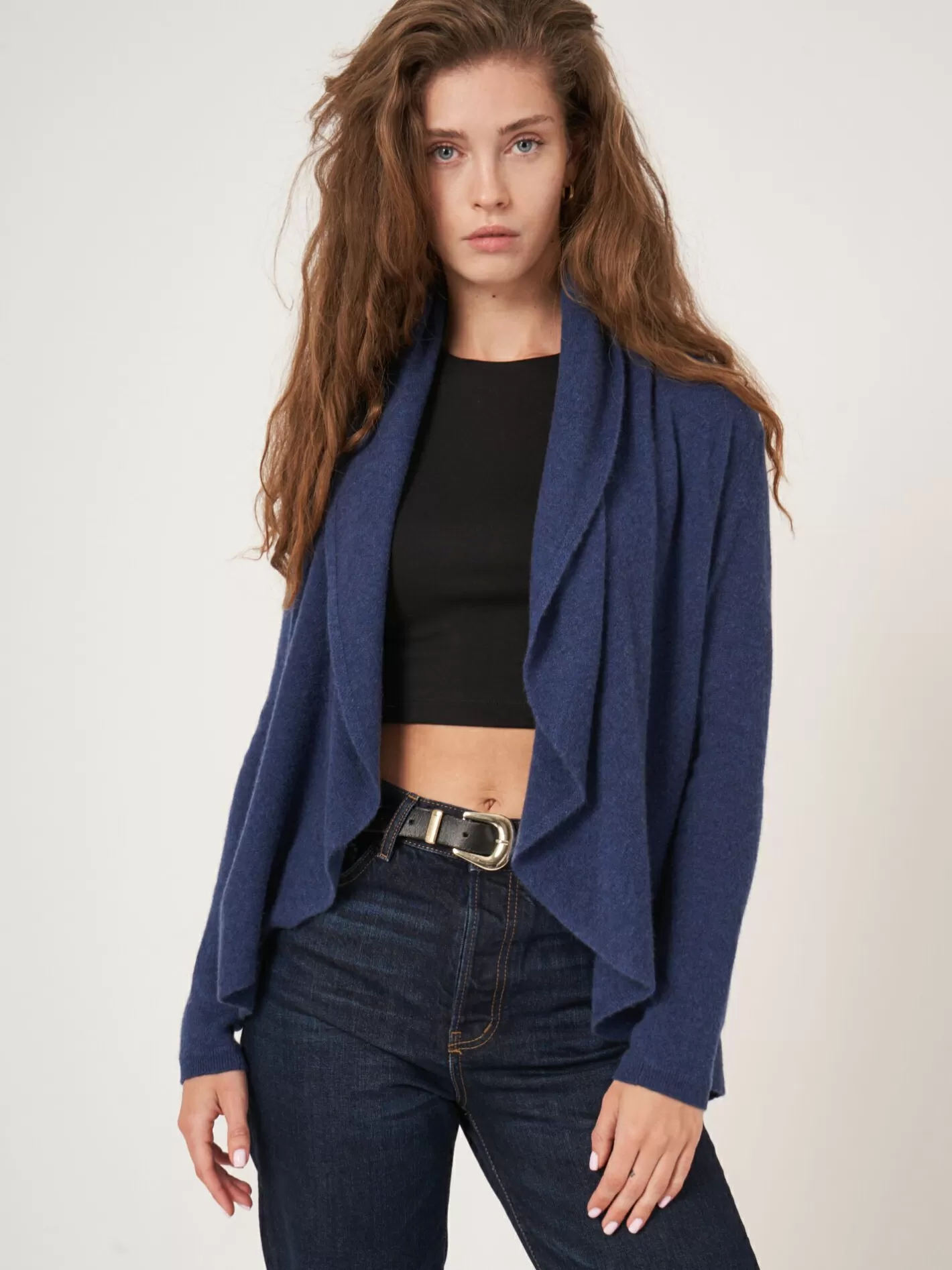 Cardigans<REPEAT cashmere Open Organic Cashmere Cardigan With Shawl Neck Saphire