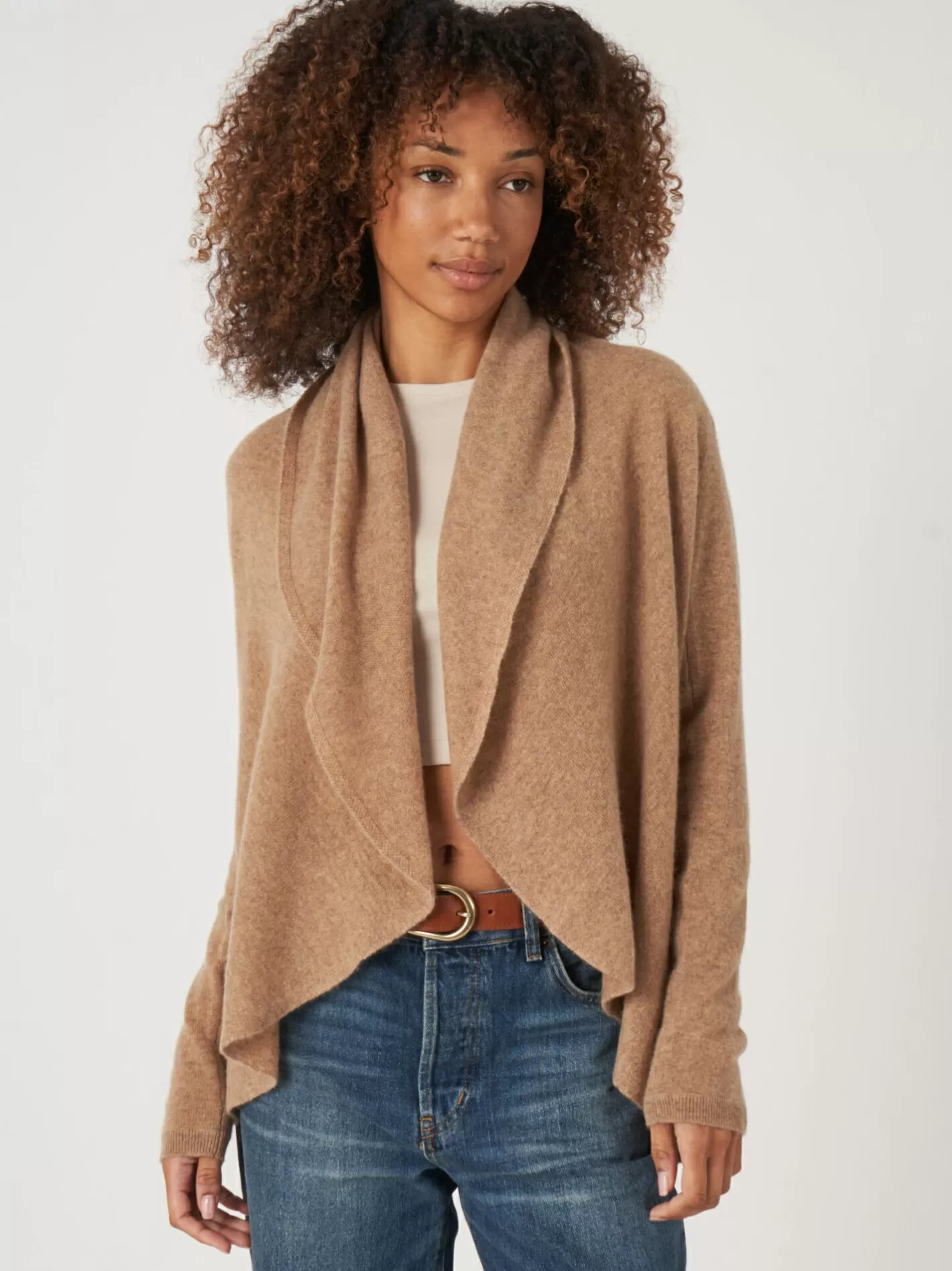 Cardigans<REPEAT cashmere Open Organic Cashmere Cardigan With Shawl Neck Camel