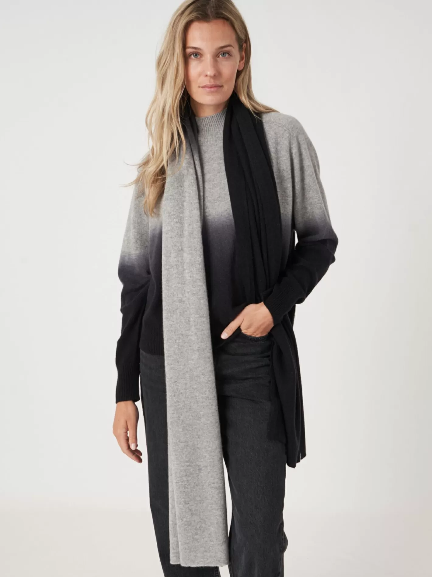 Scarves<REPEAT cashmere Organic Cashmere Dip Dye Scarf Black