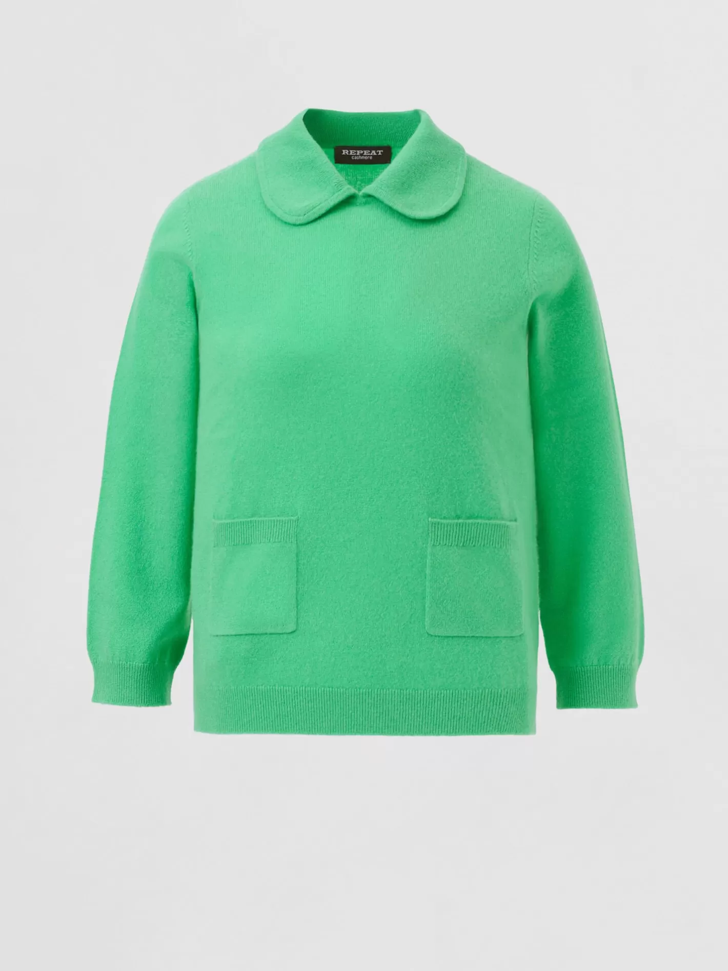 Organic Cashmere<REPEAT cashmere Organic Cashmere Jumper With Polo Neck And Front Pockets Basil