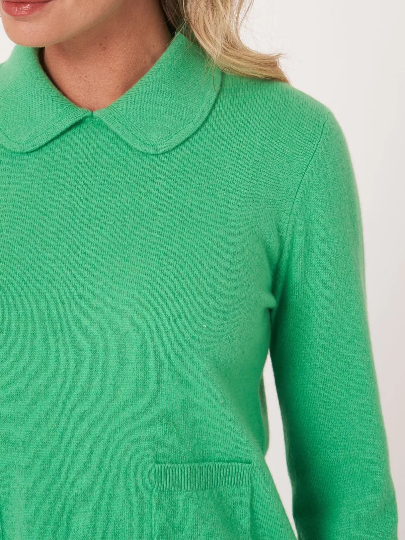 Organic Cashmere<REPEAT cashmere Organic Cashmere Jumper With Polo Neck And Front Pockets Basil