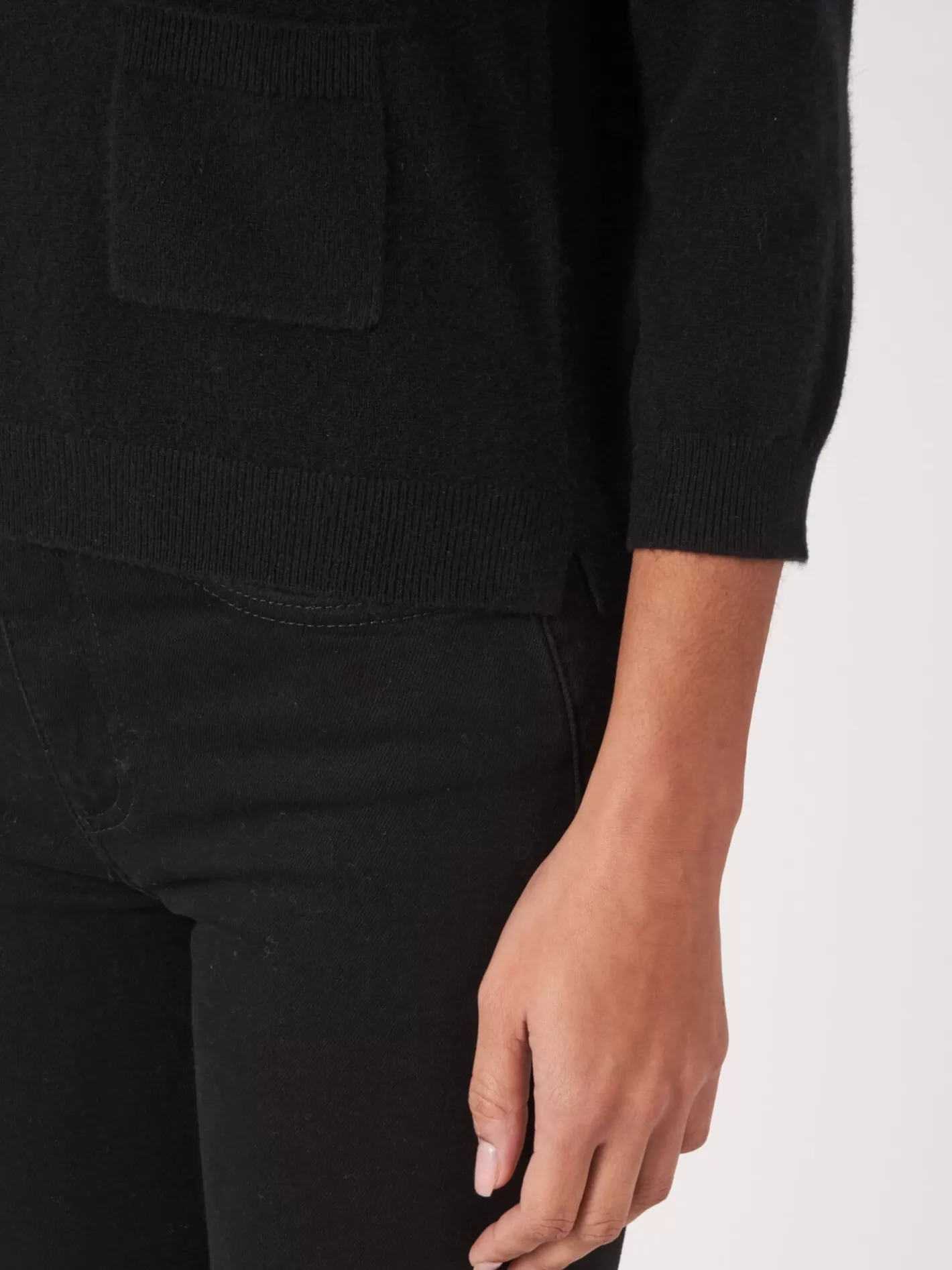 Organic Cashmere<REPEAT cashmere Organic Cashmere Jumper With Polo Neck And Front Pockets Black