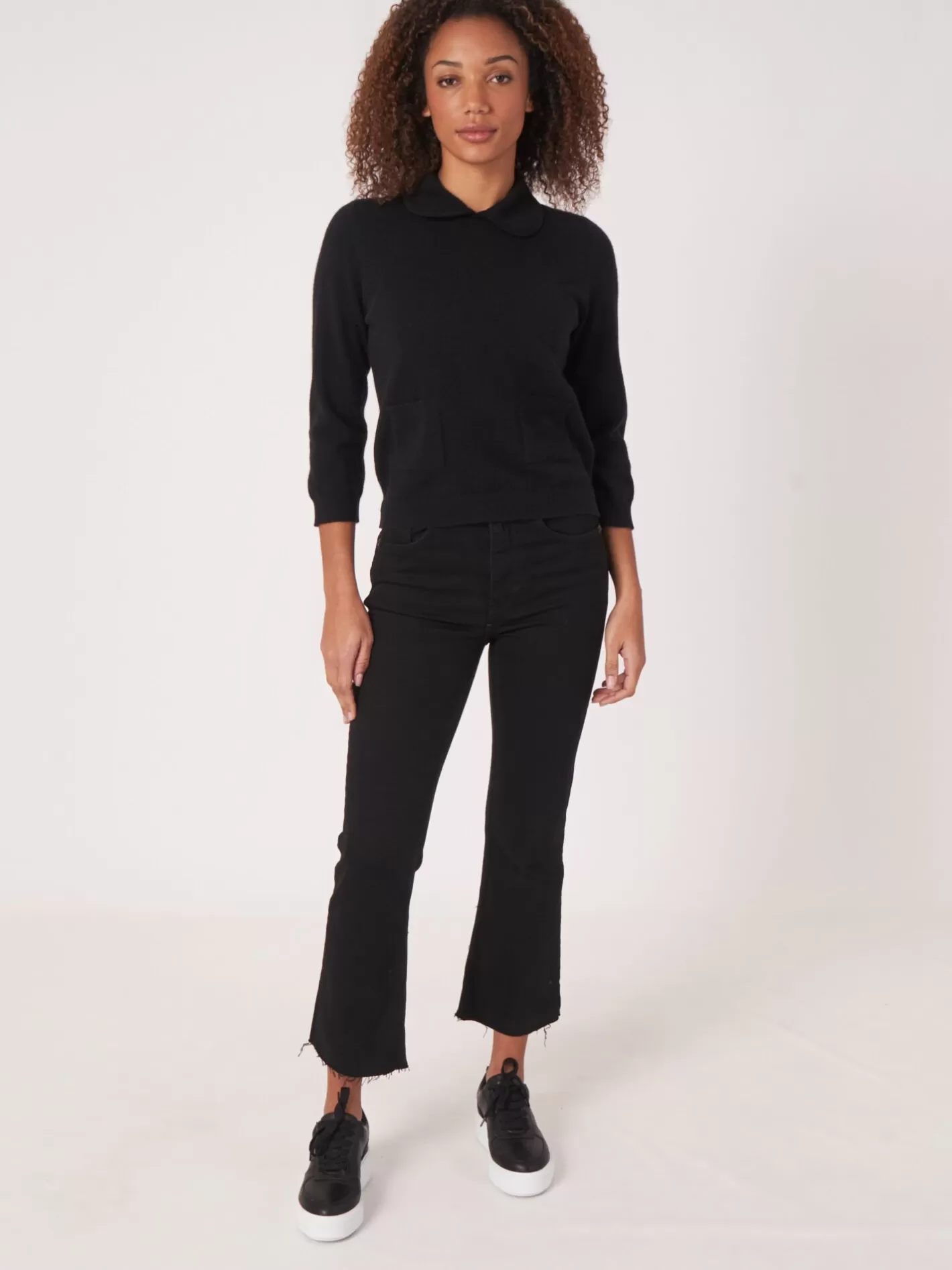 Organic Cashmere<REPEAT cashmere Organic Cashmere Jumper With Polo Neck And Front Pockets Black