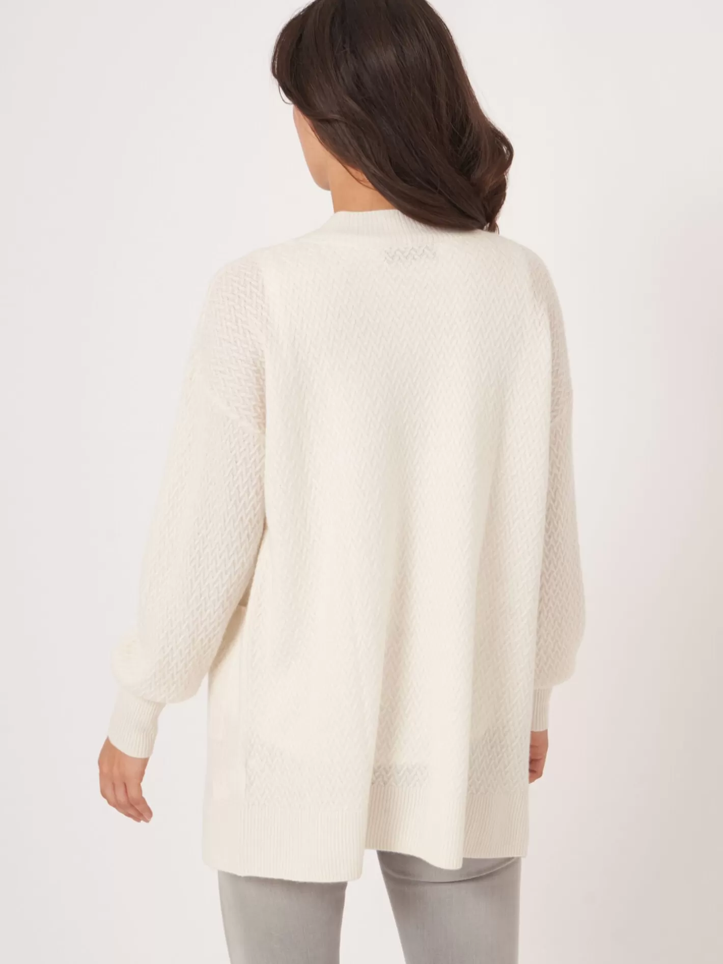 Organic Cashmere<REPEAT cashmere Organic Cashmere Open Cardigan With Fine Cable Knit Pattern Cream