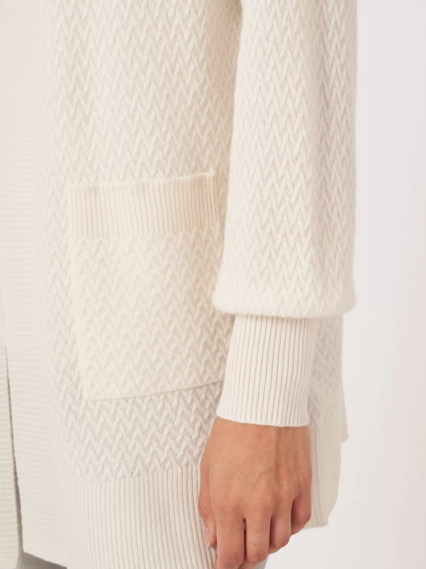 Organic Cashmere<REPEAT cashmere Organic Cashmere Open Cardigan With Fine Cable Knit Pattern Cream