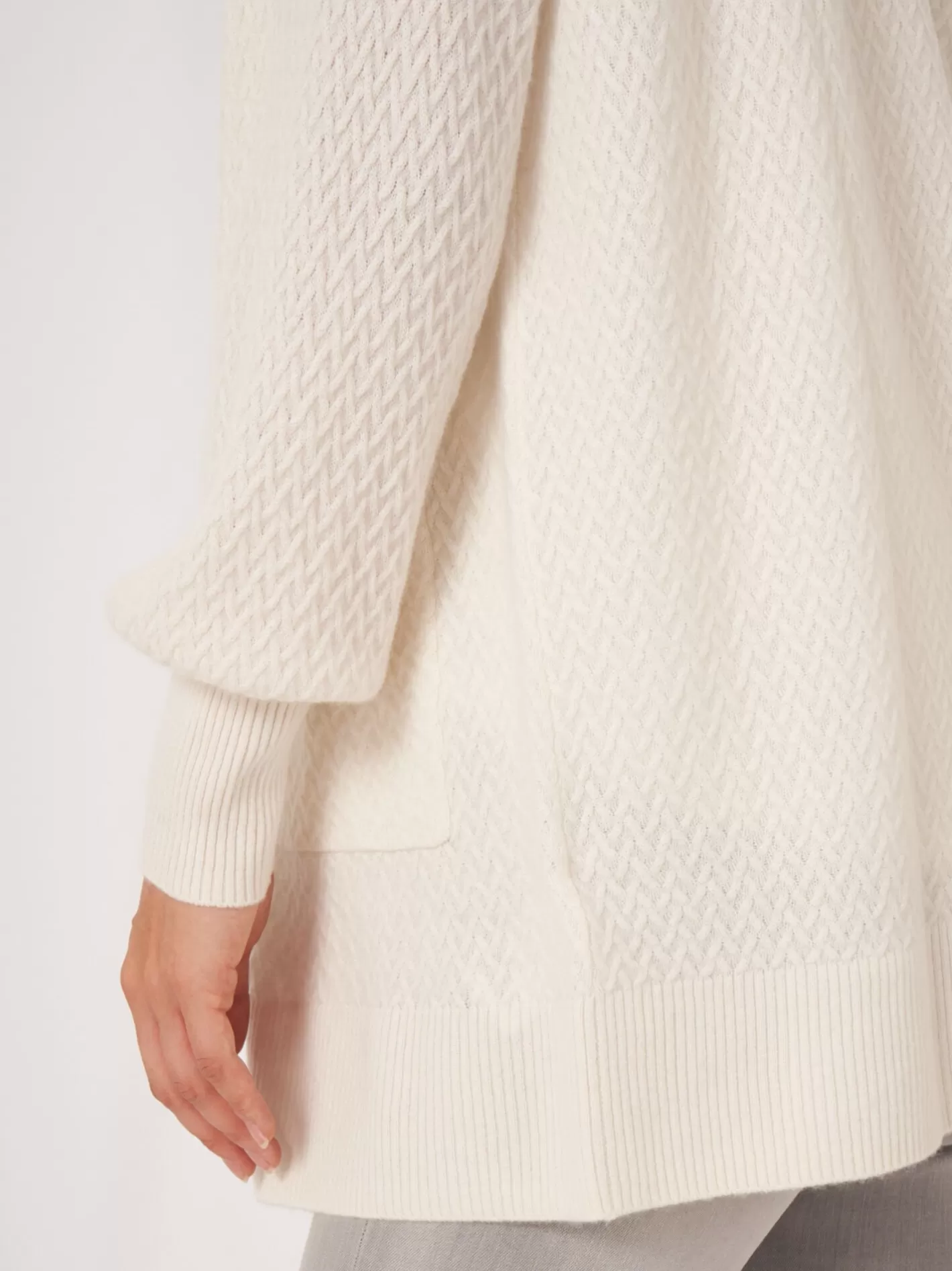 Organic Cashmere<REPEAT cashmere Organic Cashmere Open Cardigan With Fine Cable Knit Pattern Cream