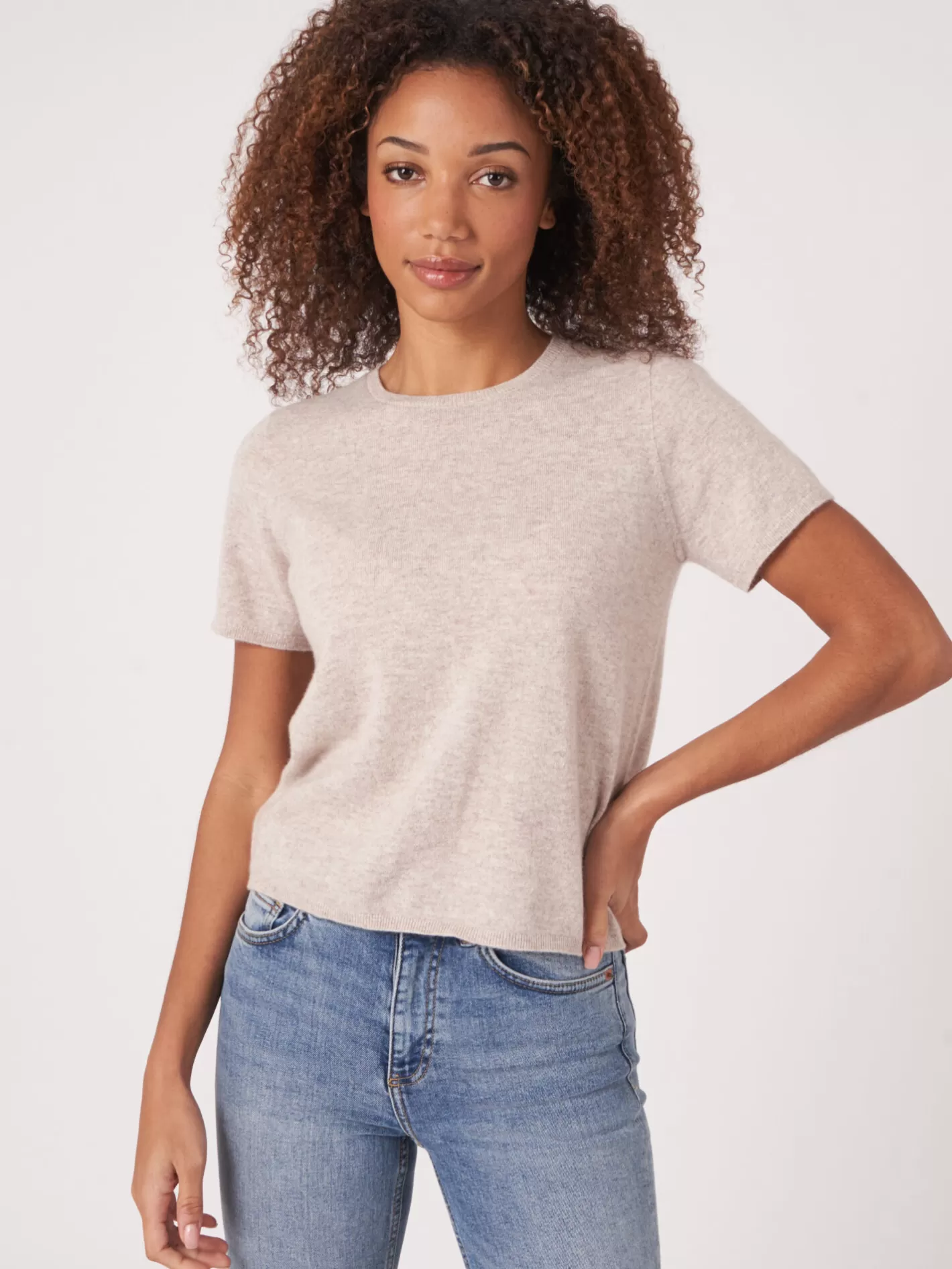 Organic Cashmere<REPEAT cashmere Organic Cashmere Seamless Knitted T-Shirt Beige