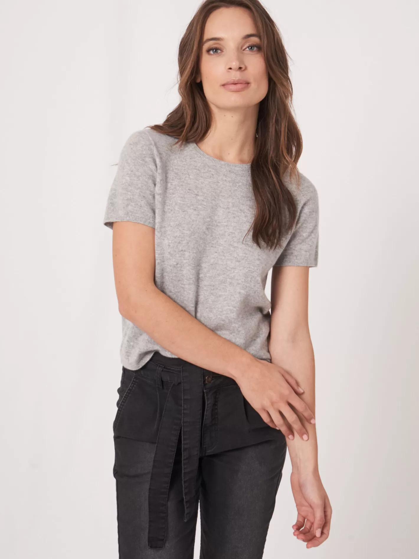 Organic Cashmere<REPEAT cashmere Organic Cashmere Seamless Knitted T-Shirt Silver Grey