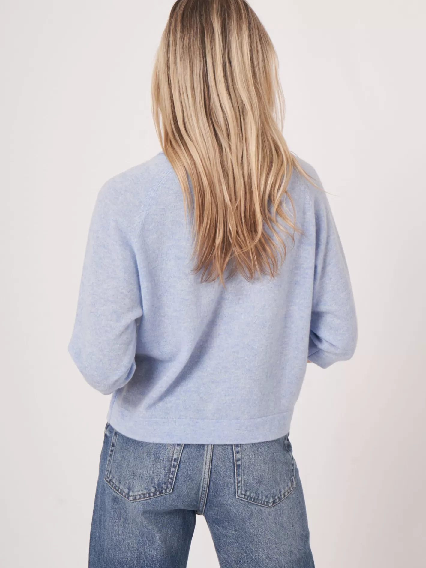 Organic Cashmere<REPEAT cashmere Organic Cashmere Sweater With 3/4 Raglan Sleeves Sky