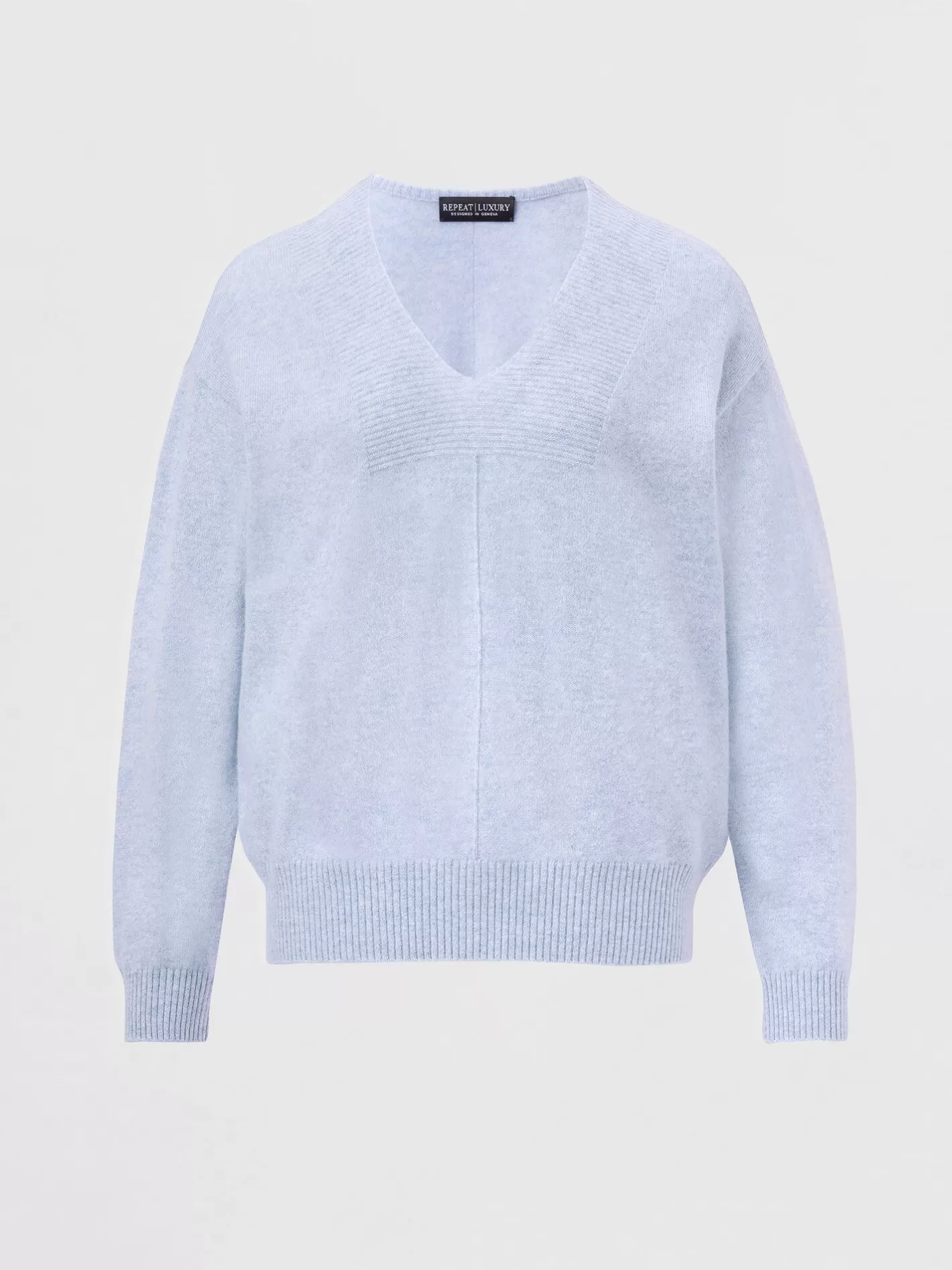 Organic Cashmere<REPEAT cashmere Organic Cashmere Sweater With Ribbed V-Neck Sky