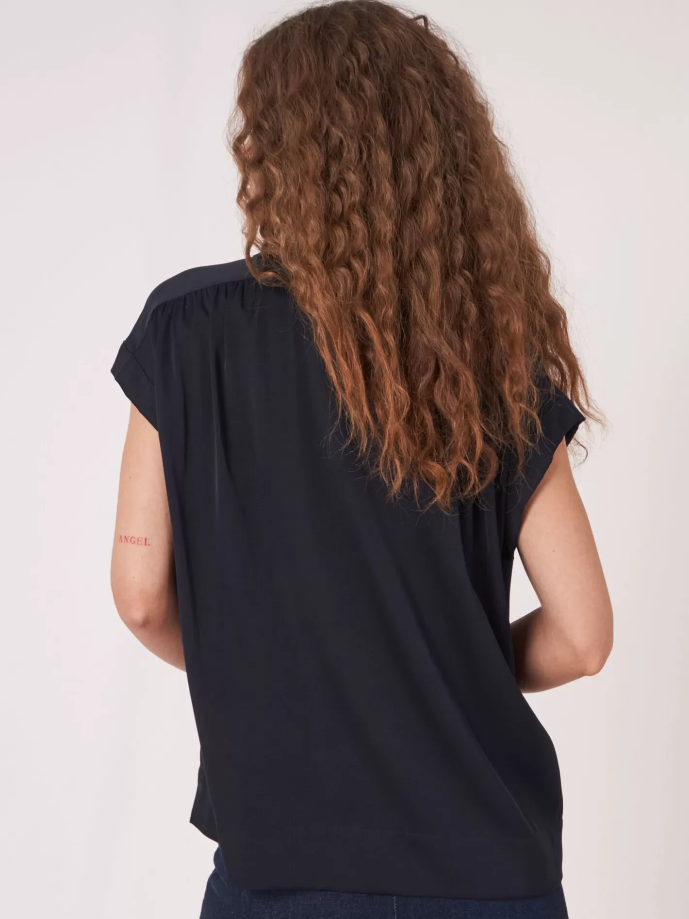 Blouses<REPEAT cashmere Oversized Buttoned Silk Blouse Top Navy