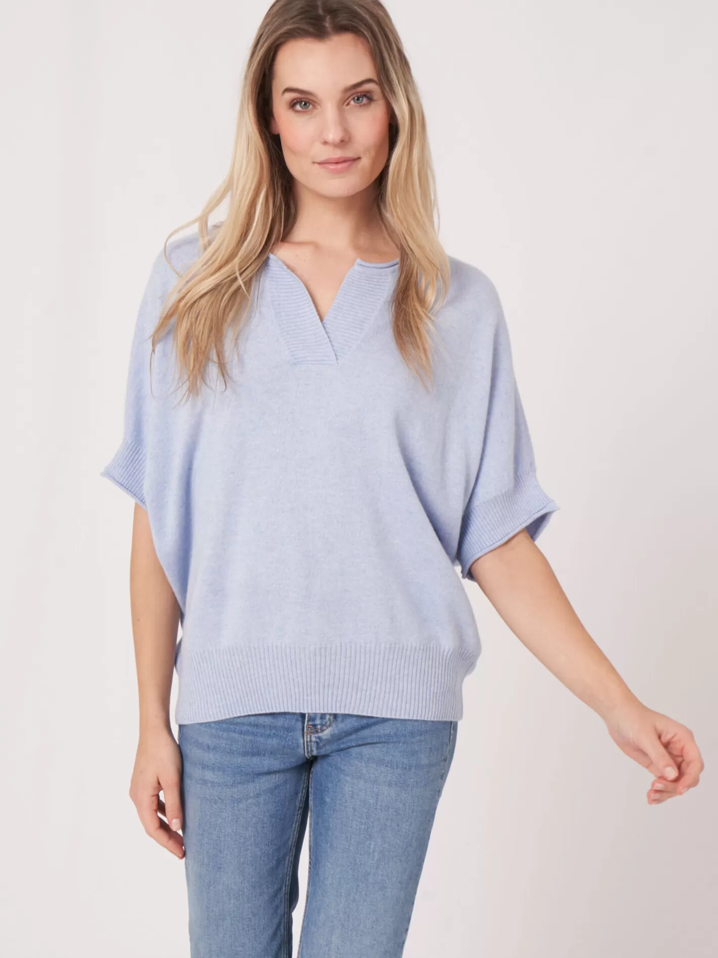 Organic Cashmere<REPEAT cashmere Oversized Knitted Cashmere Silk Blend Poncho Sweater Sky