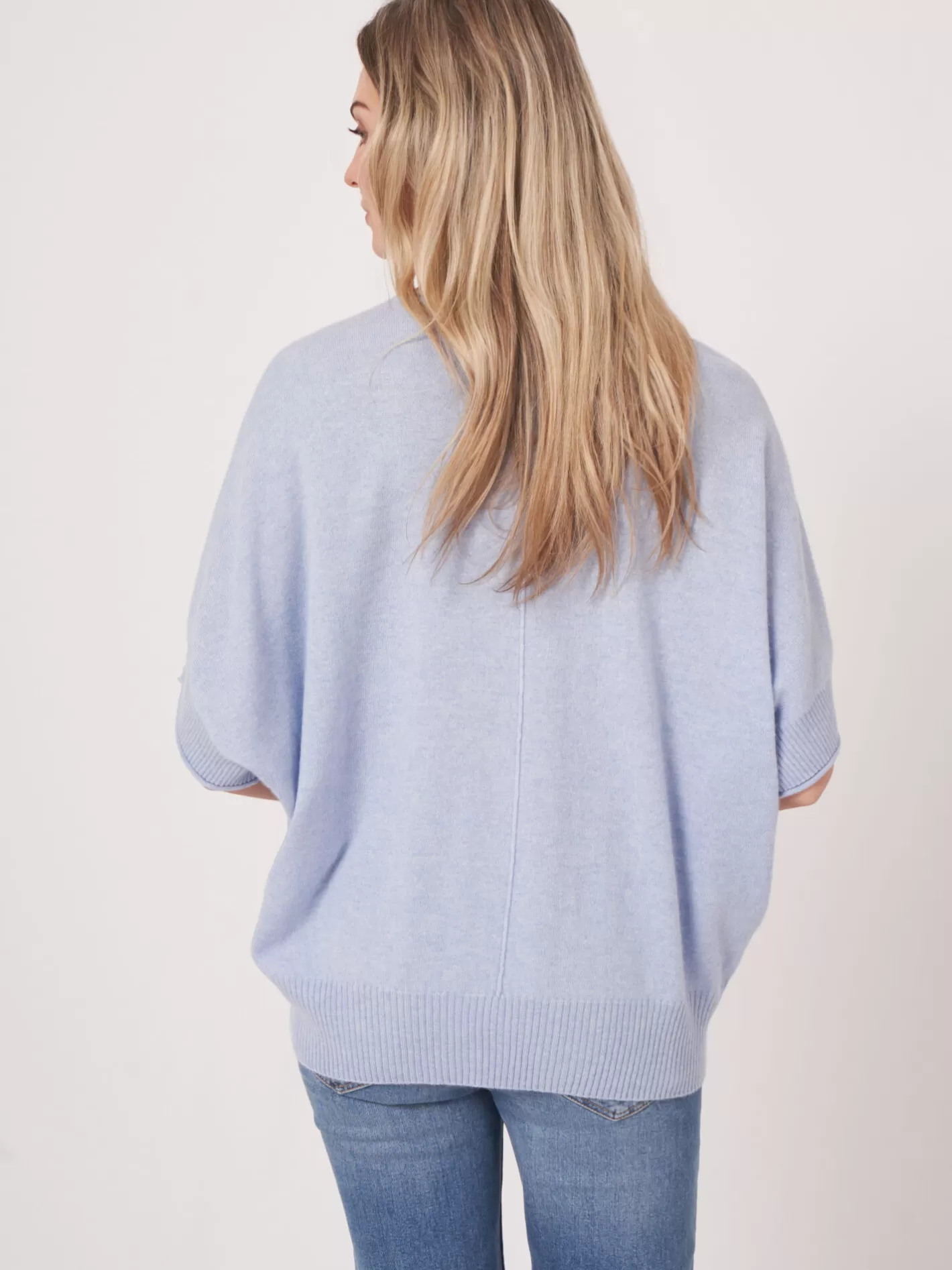 Organic Cashmere<REPEAT cashmere Oversized Knitted Cashmere Silk Blend Poncho Sweater Sky