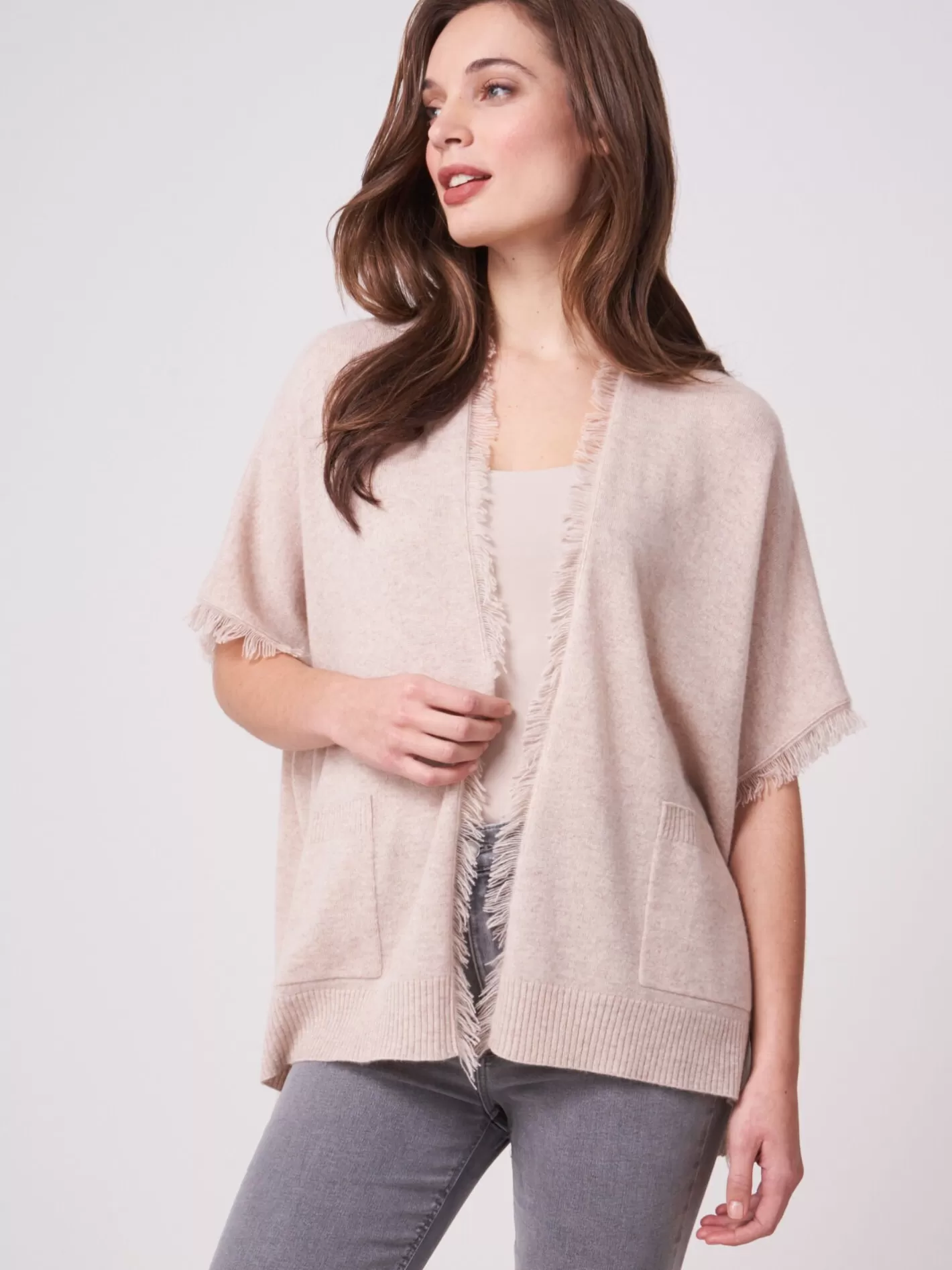 Ponchos<REPEAT cashmere Poncho Cape With Fringes Beige