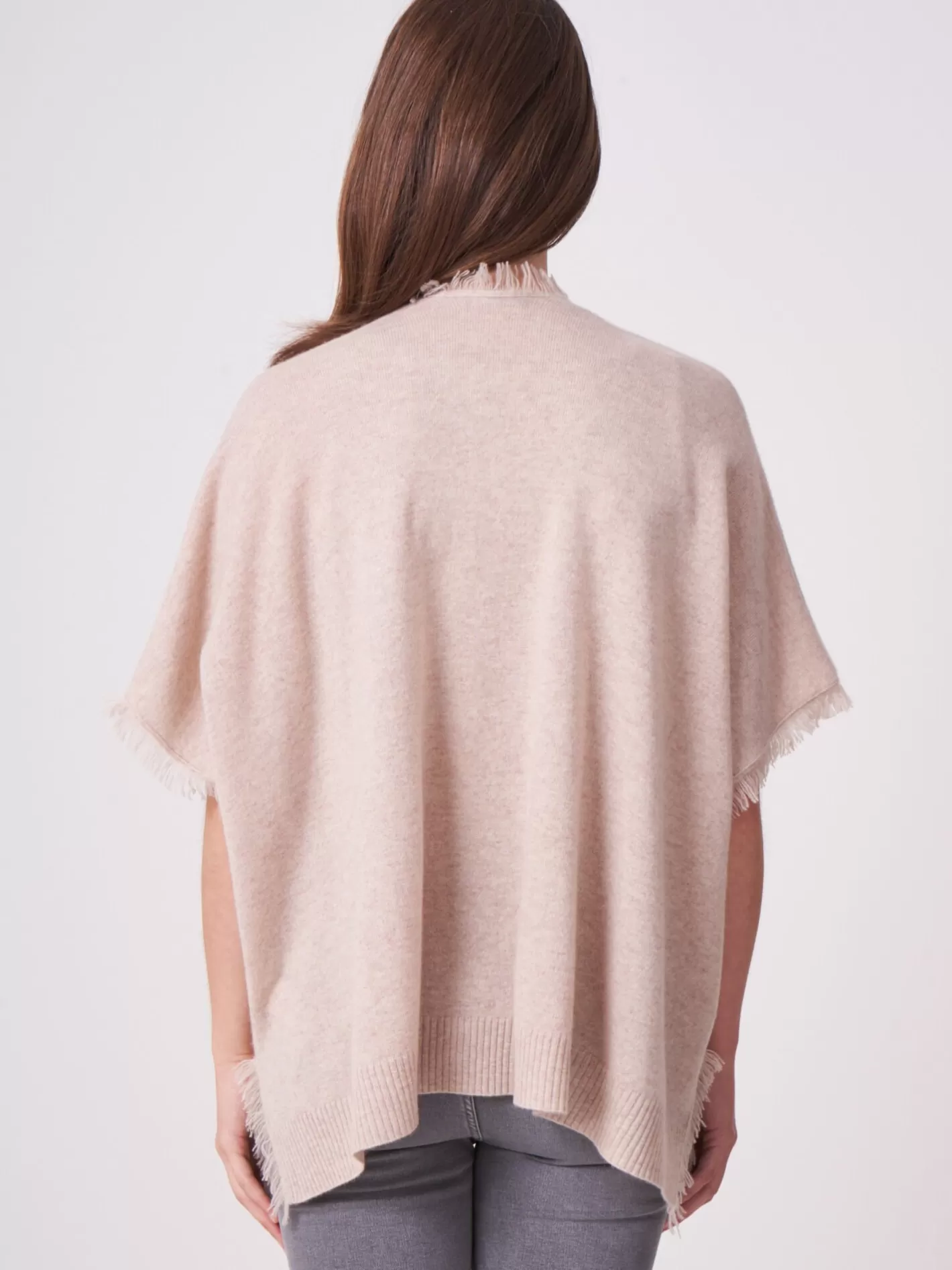 Ponchos<REPEAT cashmere Poncho Cape With Fringes Beige