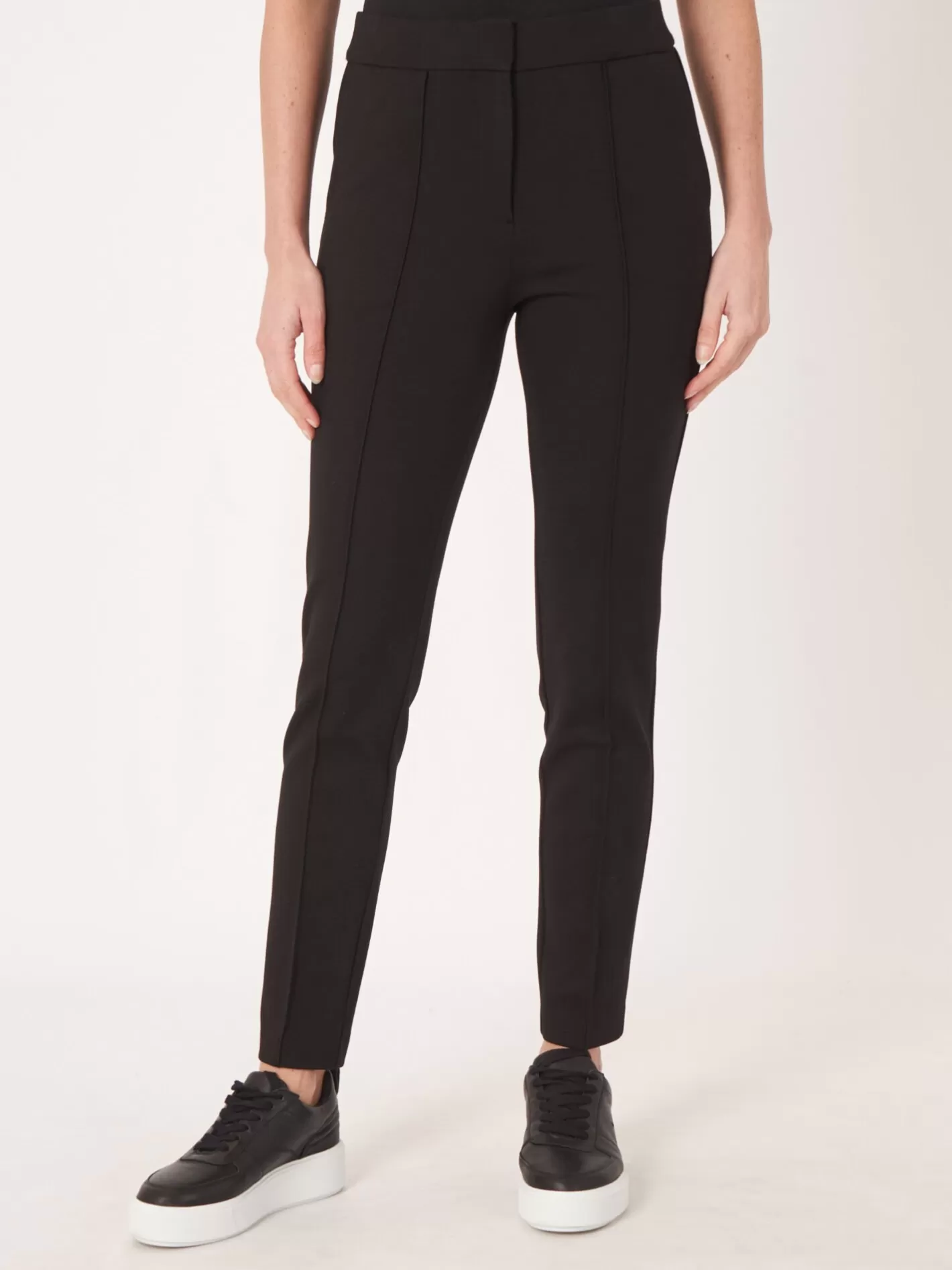 Pants<REPEAT cashmere Ponte Pants With Front Seam Black