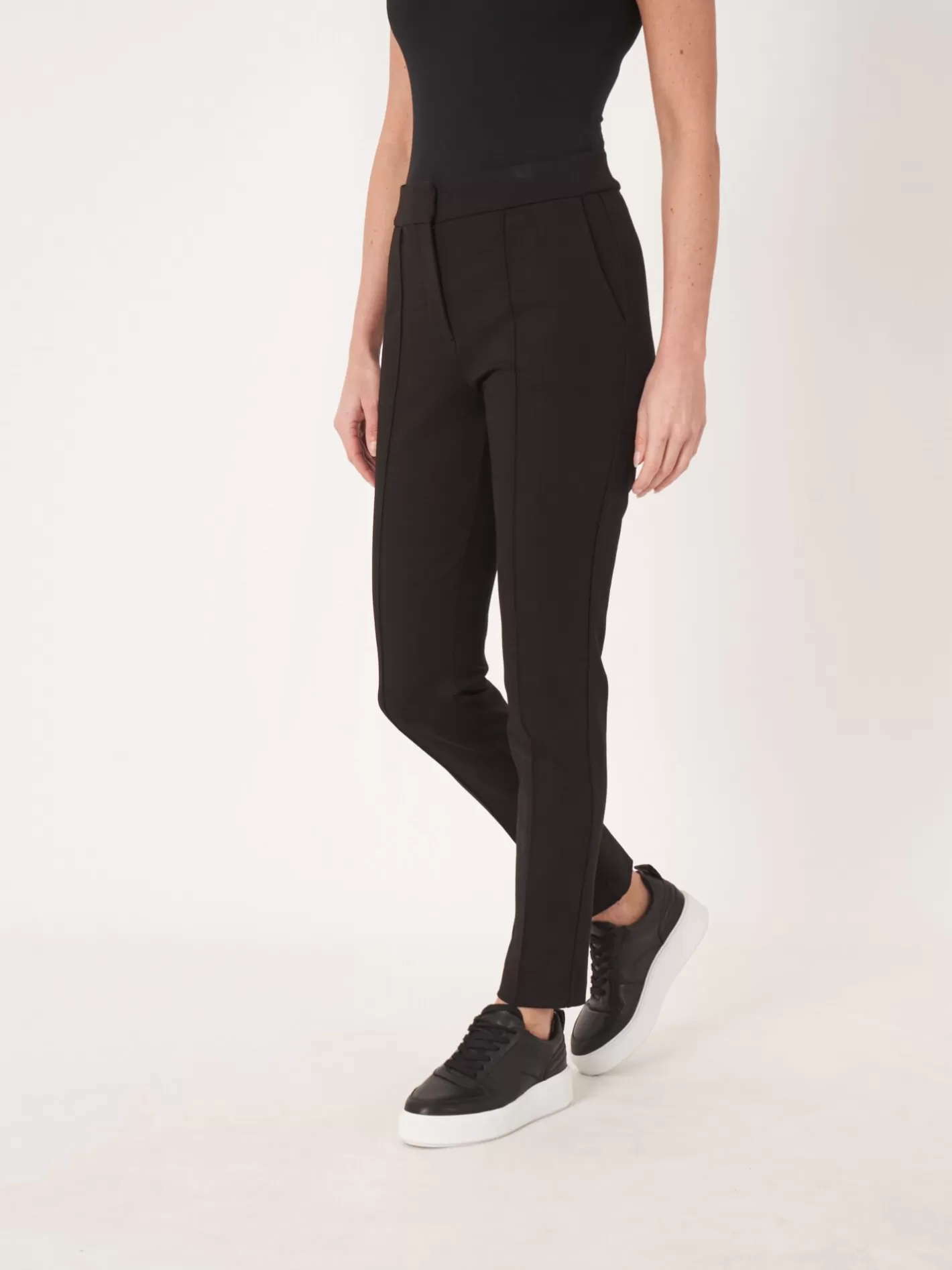 Pants<REPEAT cashmere Ponte Pants With Front Seam Black