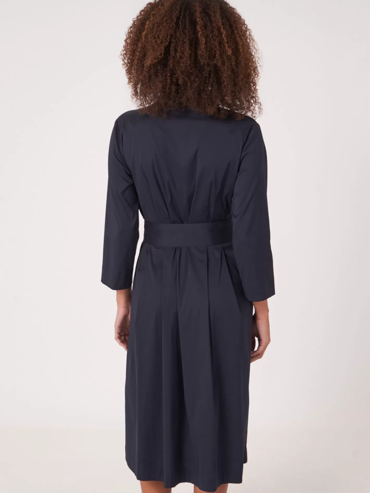 Dresses & Skirts<REPEAT cashmere Poplin Shirt Dress With Belt Navy