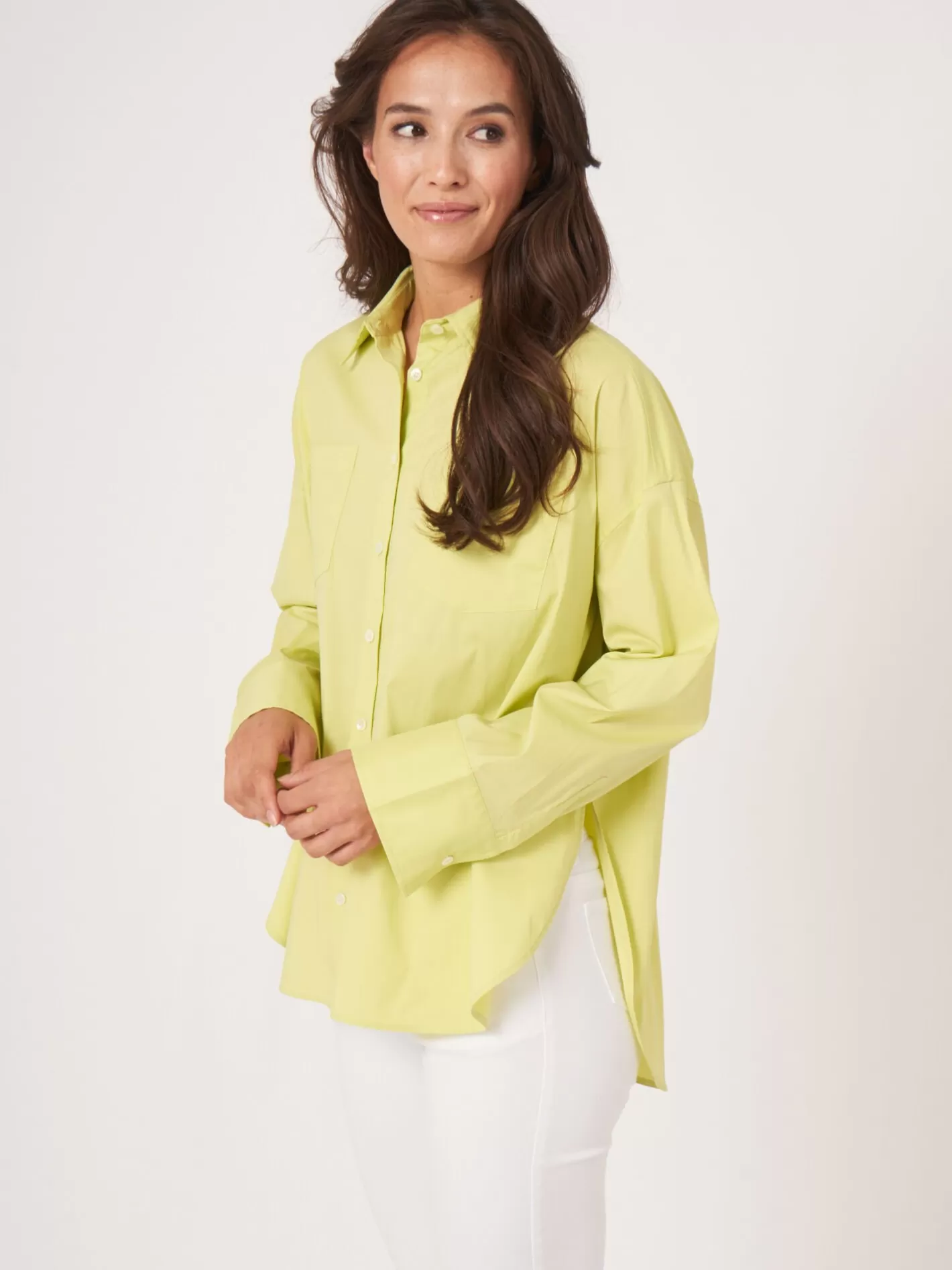 Blouses<REPEAT cashmere Poplin Shirt With Breast Pockets Soda