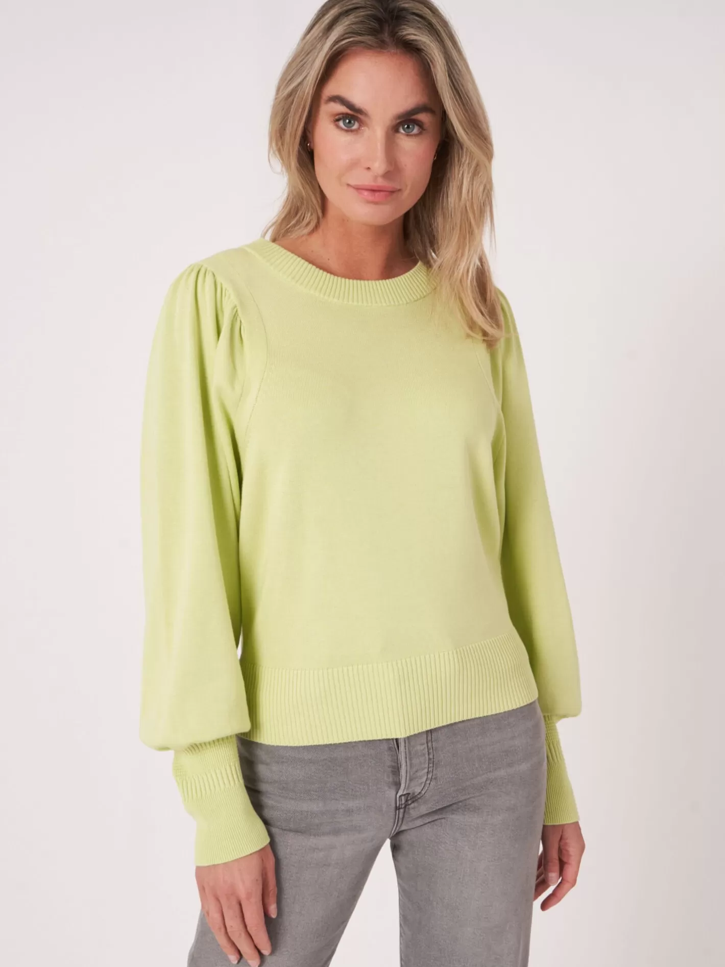 Sweaters<REPEAT cashmere Puff Sleeve Cotton Blend Sweater Soda