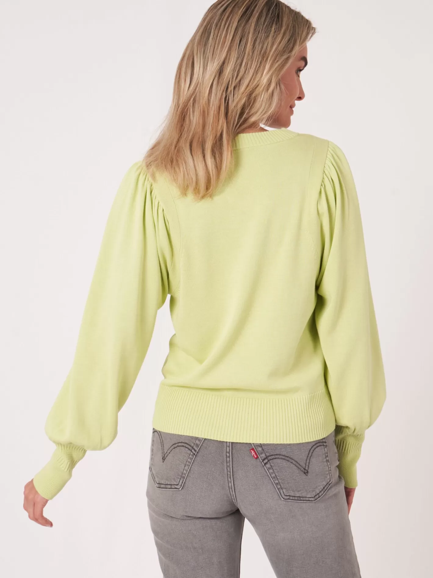 Sweaters<REPEAT cashmere Puff Sleeve Cotton Blend Sweater Soda