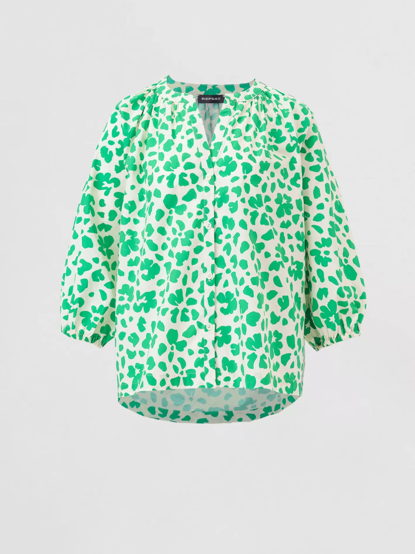 Blouses<REPEAT cashmere Puff Sleeve Cotton Blouse With Floral Print Basil