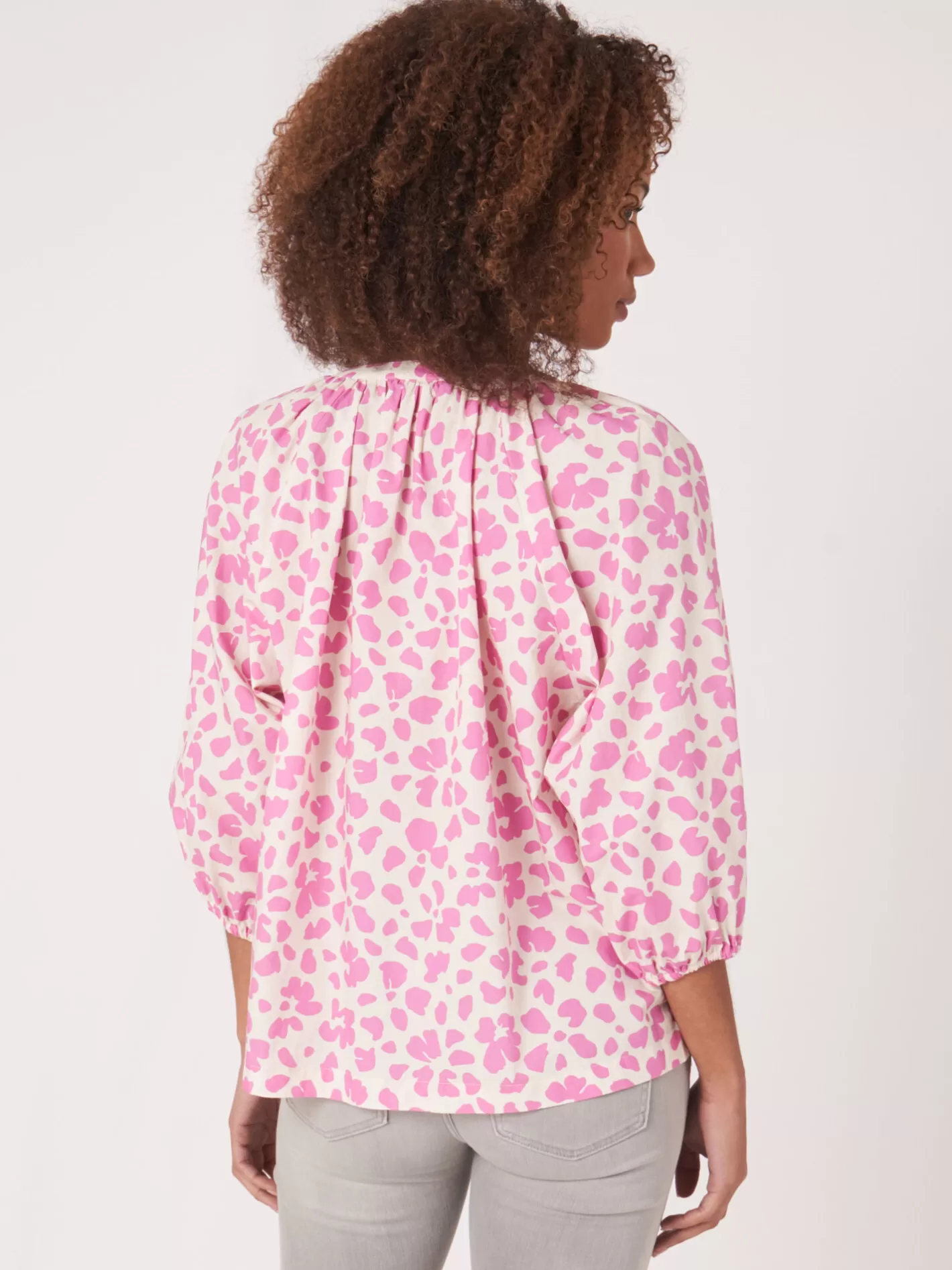 Blouses<REPEAT cashmere Puff Sleeve Cotton Blouse With Floral Print Blossom