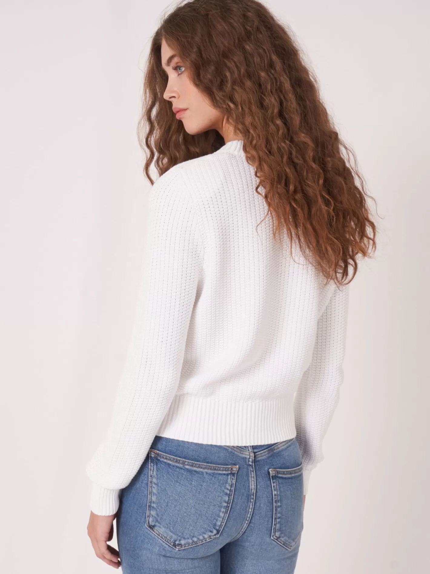 Cardigans<REPEAT cashmere Pure Cotton Rib Knit Cardigan White