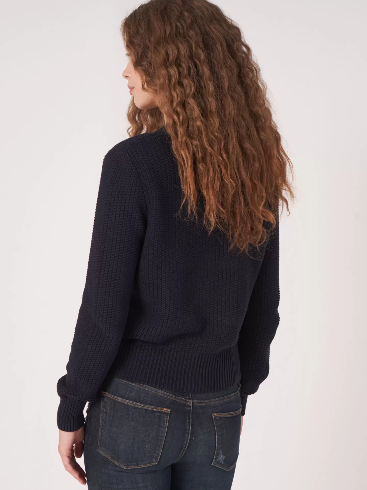 Cardigans<REPEAT cashmere Pure Cotton Rib Knit Cardigan Navy