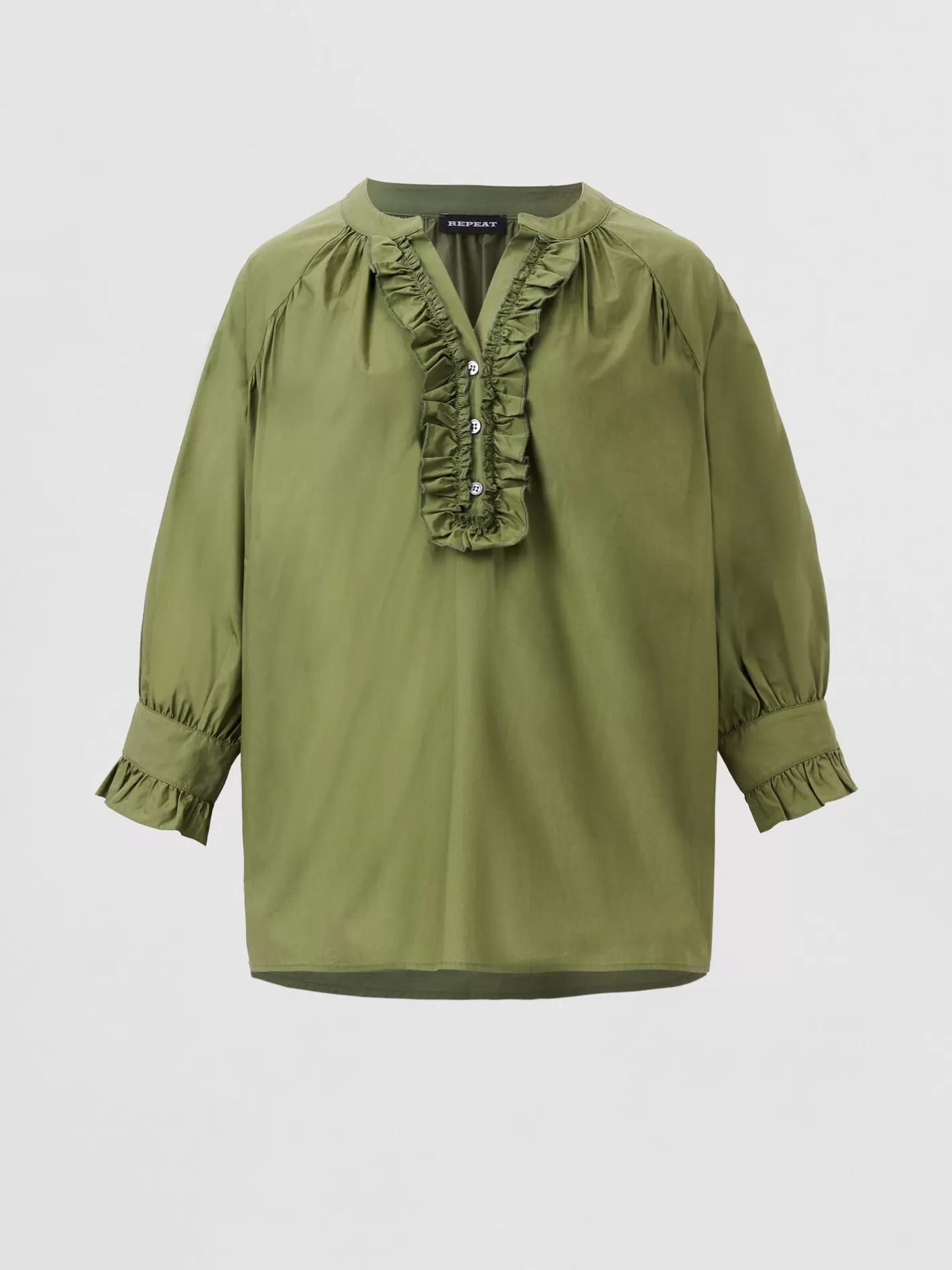 Repeats Favorites<REPEAT cashmere Pure Cotton Ruffle Blouse Matcha