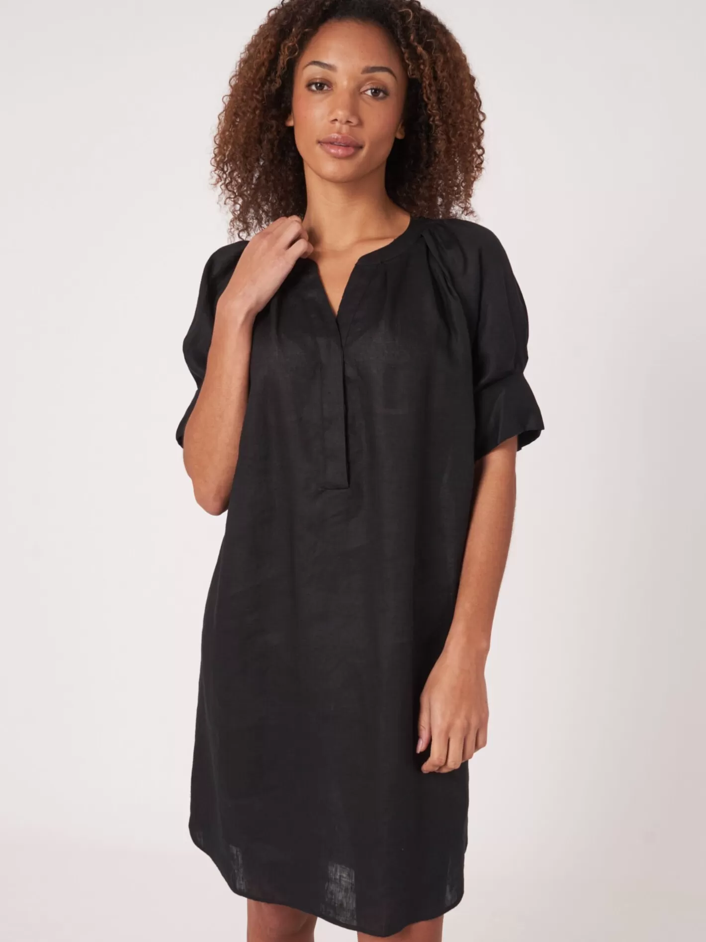 Dresses & Skirts<REPEAT cashmere Pure Linen Dress With Covered Buttons Black