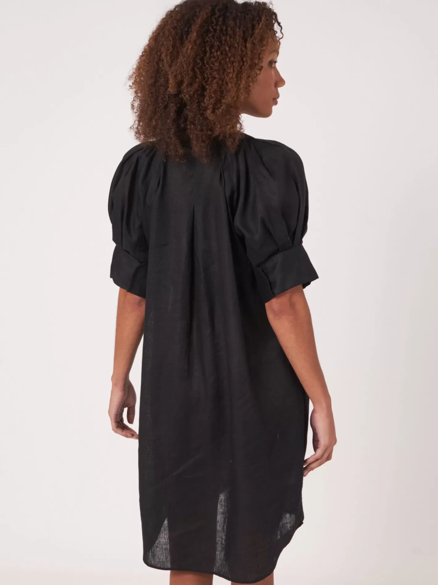 Dresses & Skirts<REPEAT cashmere Pure Linen Dress With Covered Buttons Black