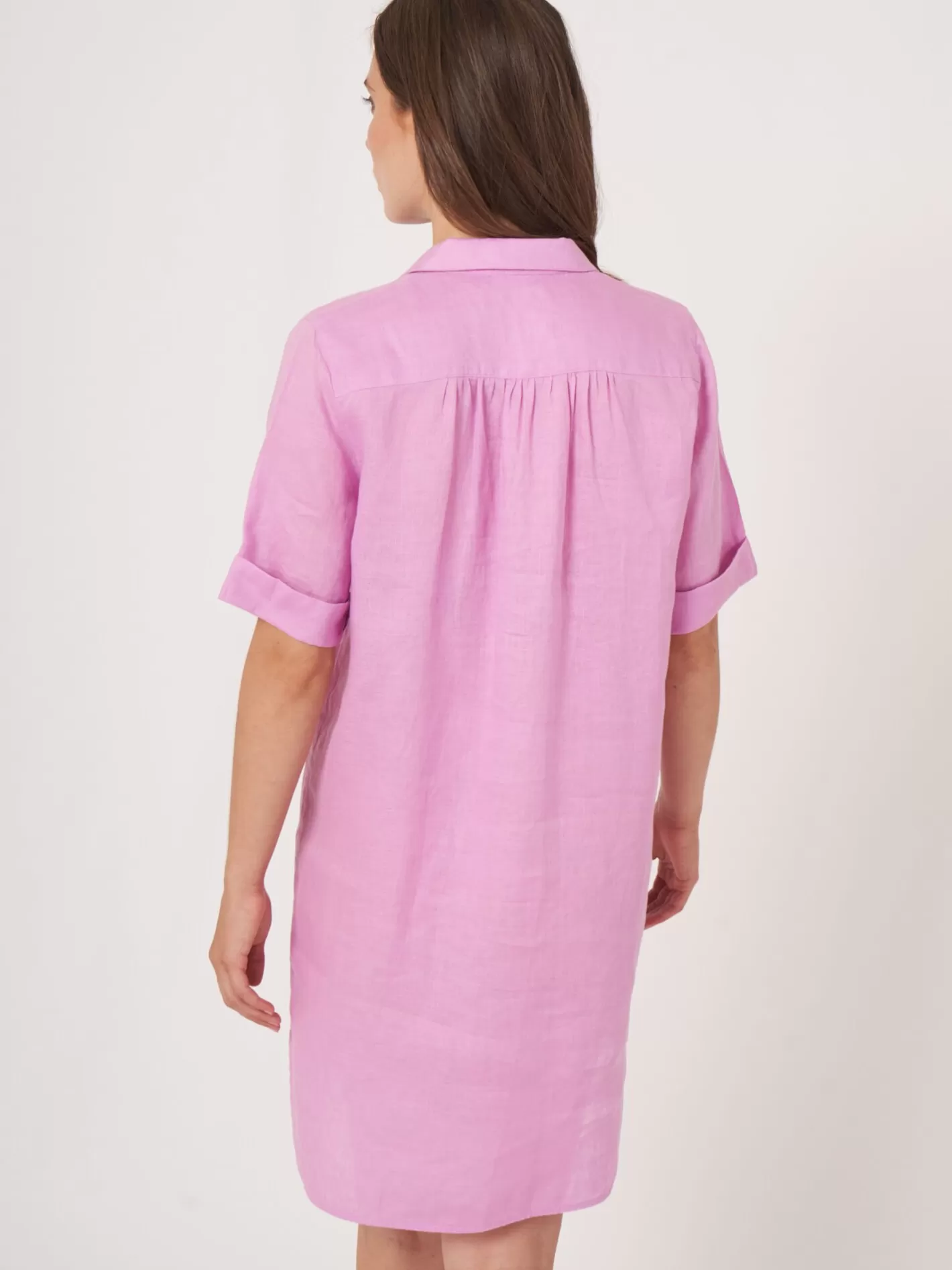 Dresses & Skirts<REPEAT cashmere Pure Linen Shirt Dress With Ruffle Detail Orchid