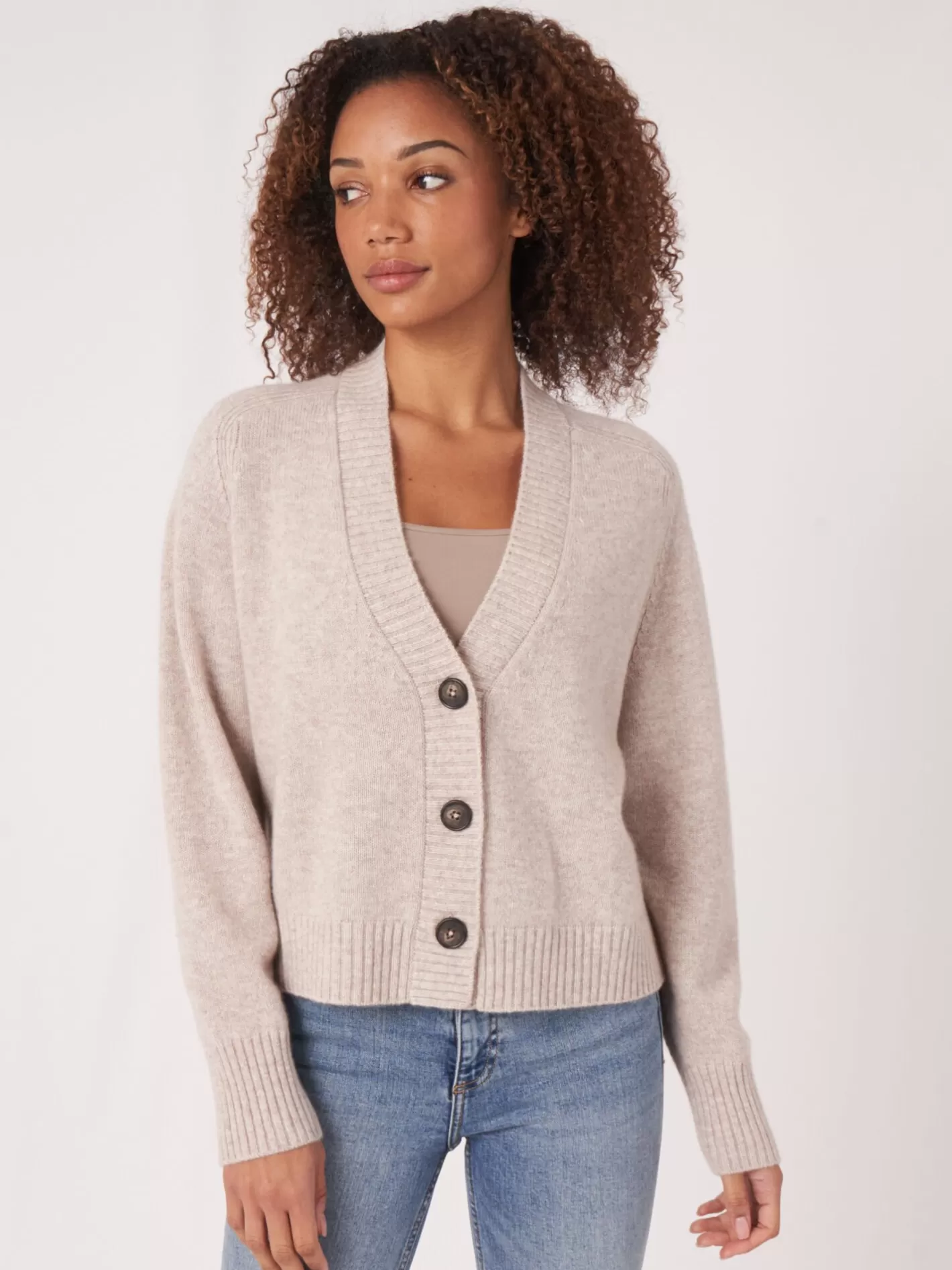 Organic Cashmere<REPEAT cashmere Raglan Sleeve Cashmere Cardigan Beige