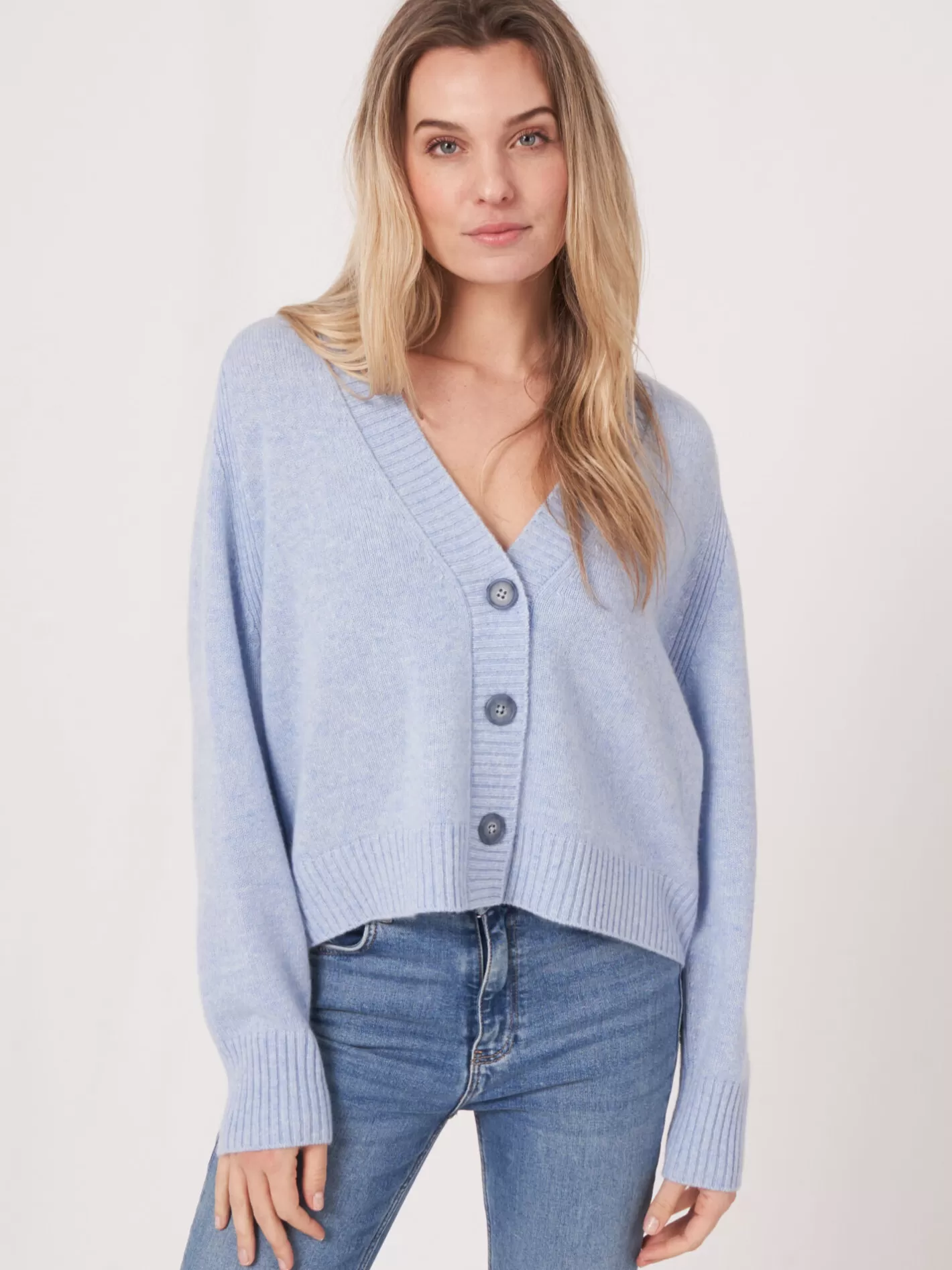 Organic Cashmere<REPEAT cashmere Raglan Sleeve Cashmere Cardigan Sky